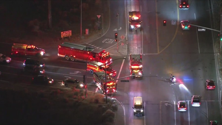 A procession of patrol vehicles from the Los Angeles County Sheriff's Department and the California Highway Patrol was held for Andrew Pontious as he was transported to the L.A County Medical Examiner's Office on June 14, 2024. (KTLA)