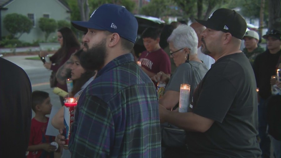 Friends and family held a vigil honor Hugo Cachua in Ontario on June 6, 2024. (KTLA)