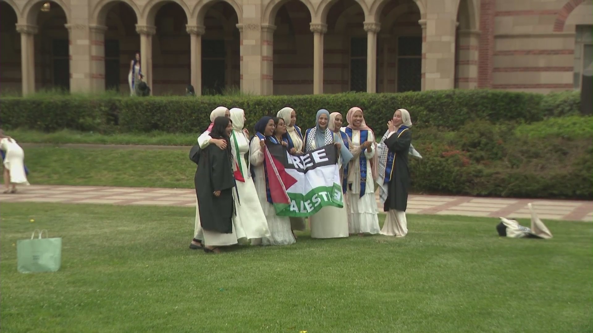 UCLA students prepare for their commencement ceremony on June 13, 2024. (KTLA)