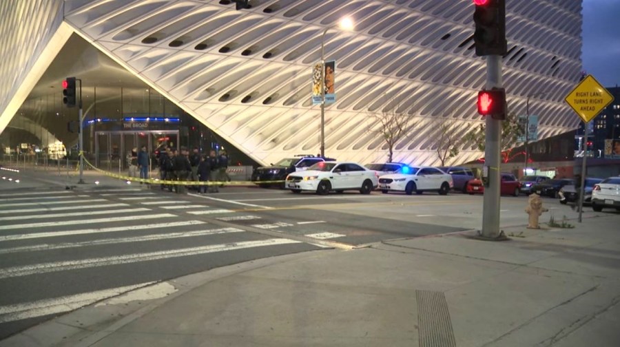 Four people were detained after a violent brawl and reports of a shooting happened outside the Walt Disney Concert Hall in downtown Los Angeles on June 13, 2024. (KTLA)