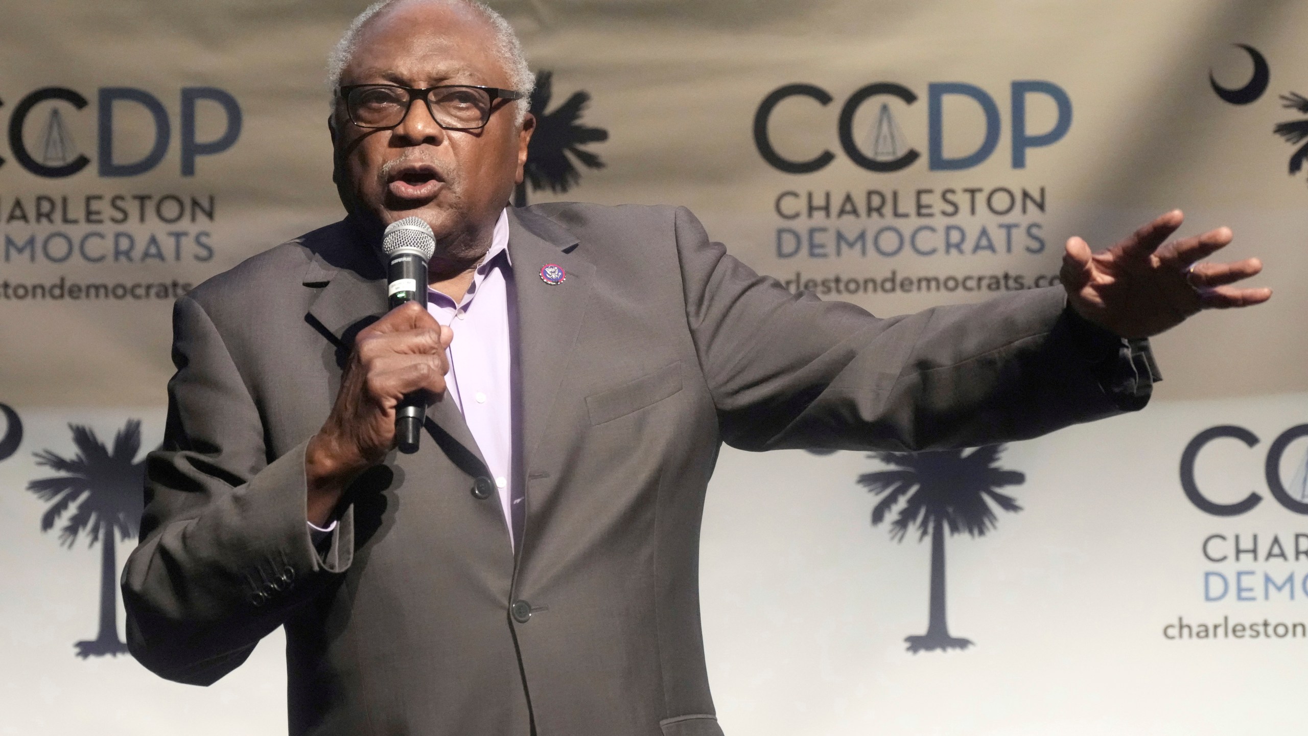 FILE - Rep. Jim Clyburn, D-S.C., speaks, Nov. 18, 2023, in Charleston, S.C. Senior Democratic figures rallied with a show of unwavering public support for President Joe Biden on Sunday, June 30, 2024, amid private angst within the party about his Thursday debate performance. "I do not believe that Joe Biden has a problem leading for the next four years," Clyburn, a close ally of Biden, said on CNN's "State of the Union." "Joe Biden should continue to run on his record." (AP Photo/Meg Kinnard, File)