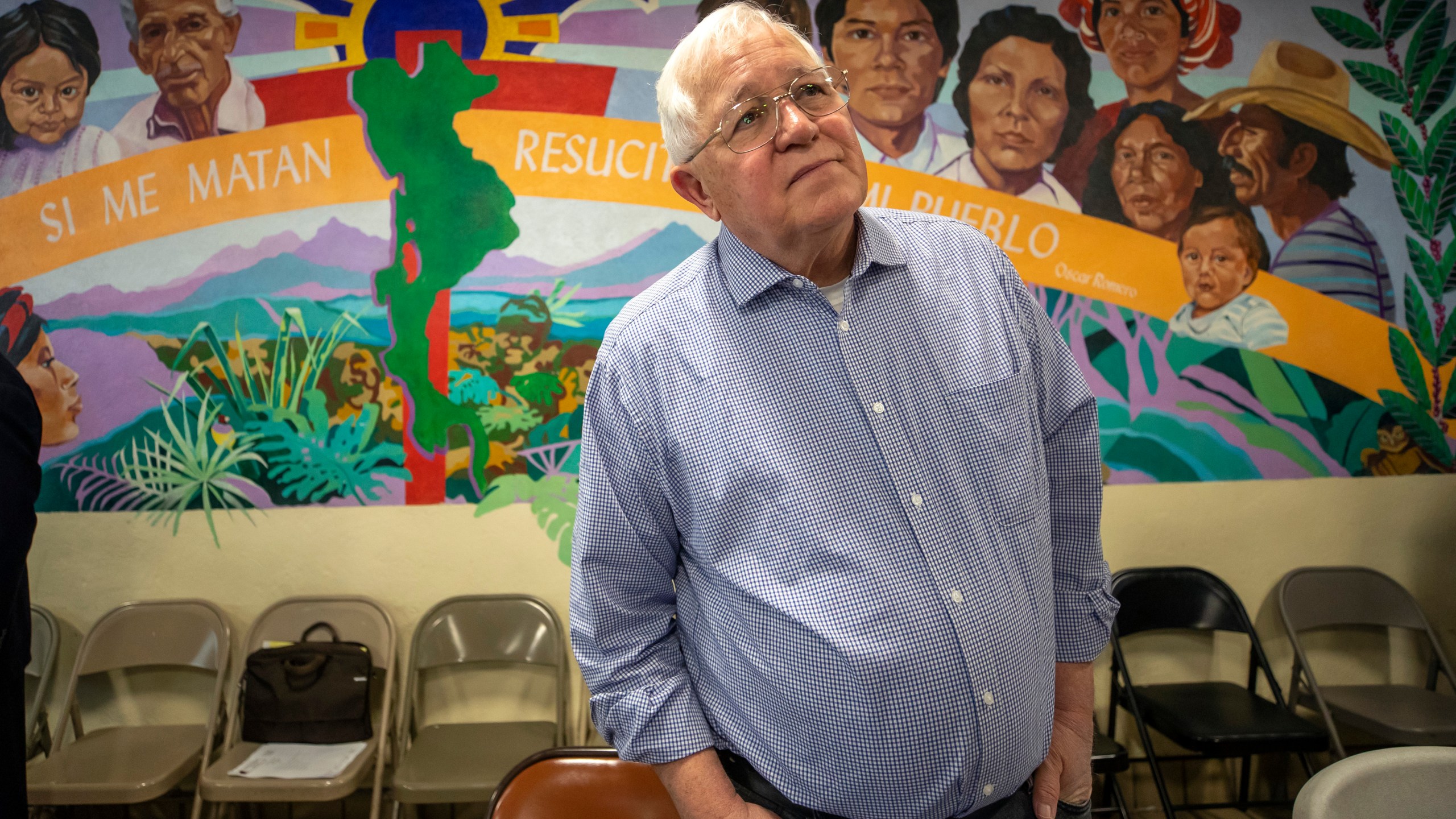 FILE - Ruben Garcia, founder and director of Annunciation House, a network of migrants shelters in El Paso ,Texas, speaks with the media during a news conference, Friday, Feb. 23, 2024. A Texas judge ruled against the state attorney general on Tuesday, July 2, in his effort to shut down a migrant shelter in El Paso that he claimed encourages illegal migration.(AP Photo/Andres Leighton, File)