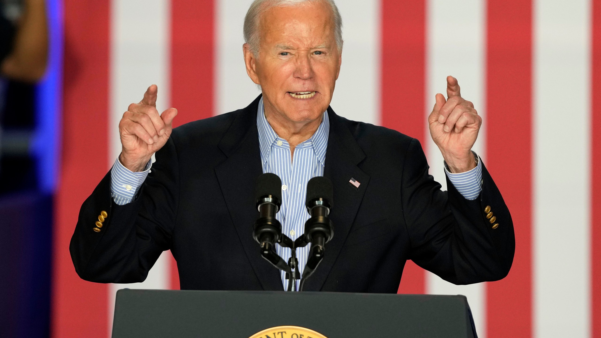 President Joe Biden speaks at a campaign rally at Sherman Middle School in Madison, Wis., Friday, July 5, 2024. (AP Photo/Morry Gash)