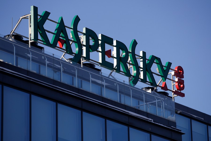 FILE - The sign is seen above the headquarters of Kaspersky Lab in Moscow, Jan. 30, 2017. Beginning July 25, 2024, the cybersecurity firm Kaspersky said it will begin to "gradually wind down" all of its operations in the United States, just weeks after the Commerce Department banned the use of the company's software in the country. (AP Photo/Pavel Golovkin, File)