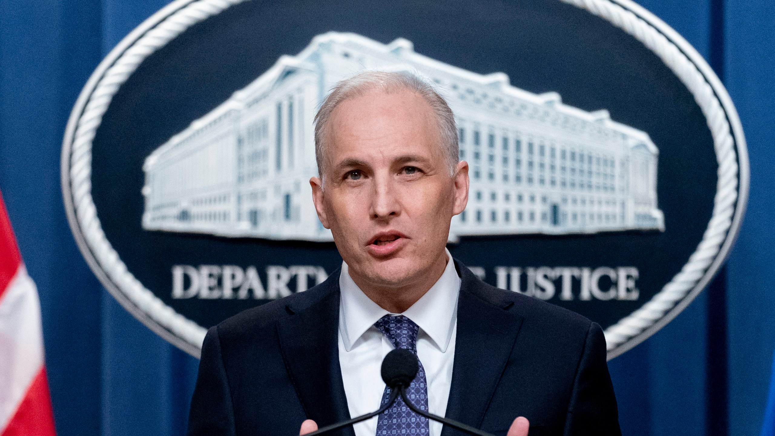 FILE - Assistant Attorney General Matthew G. Olsen of the Justice Department’s National Security Division speaks at a news conference at the Justice Department in Washington, March 16, 2022. Prosecutors said Tuesday, July 16, 2024, that the leader of a neo-Nazi extremist group based in eastern Europe has been charged with plotting to have an associate dress up as Santa Claus and hand out poisoned candy to Jewish children in New York City to sow terror. The Maniac Murder Cult's goal is to upset social order and governments via terrorism and violent acts that promote fear and chaos, according to an announcement that included Olsen and others. (AP Photo/Andrew Harnik, File)