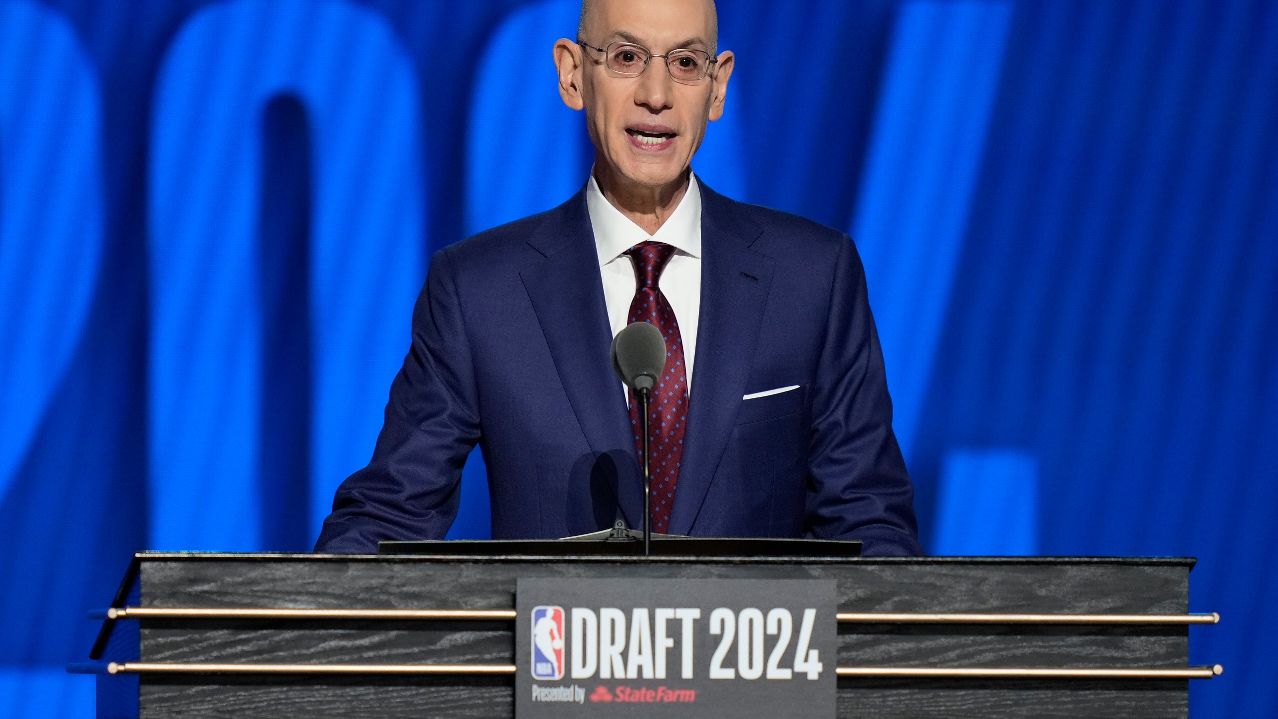 NBA commissioner Adam Silver opens the NBA basketball draft, Wednesday, June 26, 2024, in New York. (AP Photo/Julia Nikhinson)