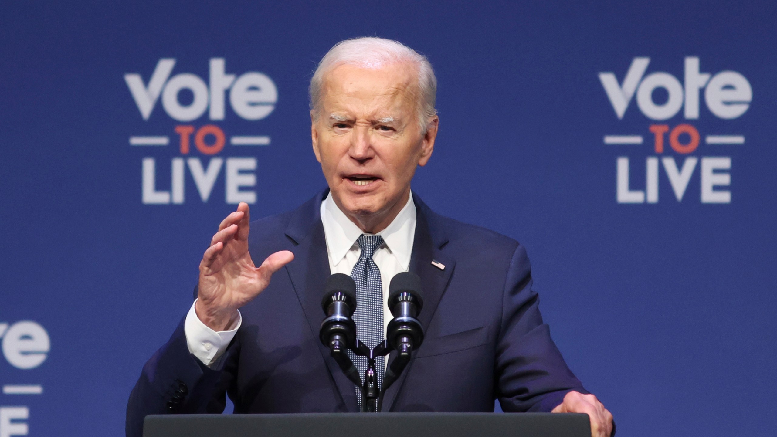 FILE - President Joe Biden speaks at a 2024 Prosperity Summit, July 16, 2024, in North Las Vegas, Nev. Nearly two-thirds of Democrats say President Joe Biden should withdraw from the presidential race and let his party select a different candidate, according to a new poll by the AP-NORC Center for Public Affairs Research. It sharply undercuts his post-debate claim that “average Democrats” are still with him even if some “big names” are turning on him. (AP Photo/Ronda Churchill, File)