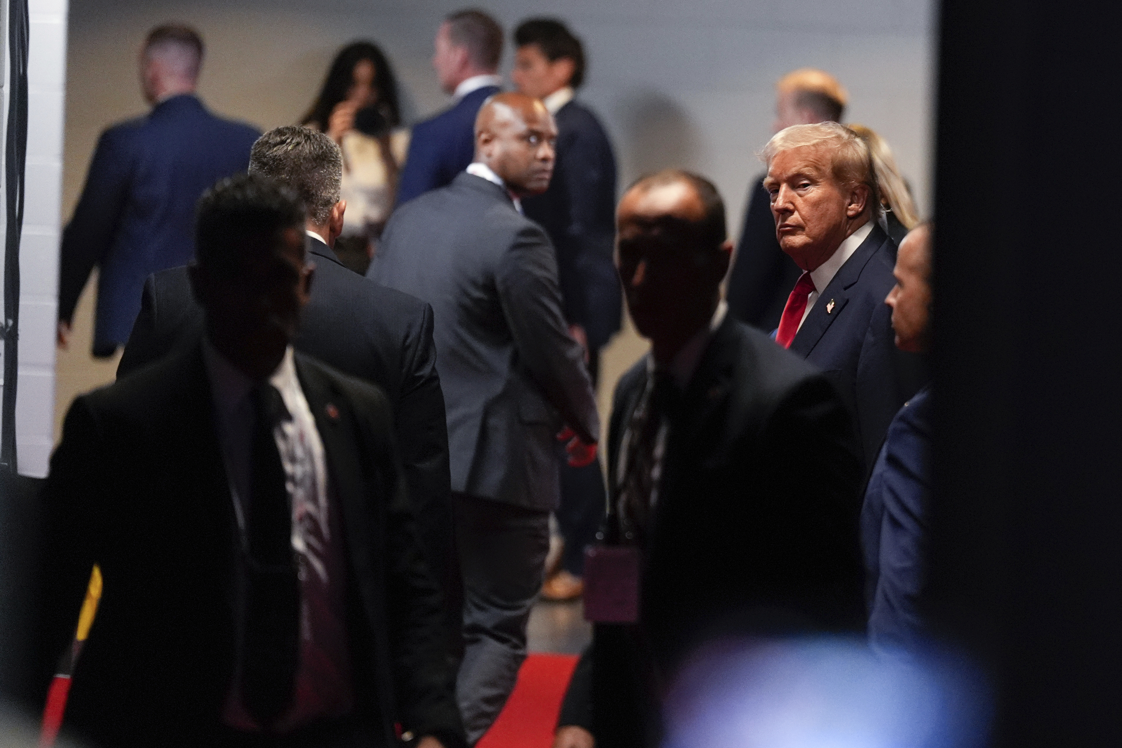 FILE - Republican presidential candidate former President Donald Trump leaves after attending the first day of the Republican National Convention, Monday, July 15, 2024, in Milwaukee. (AP Photo/Carolyn Kaster, File)