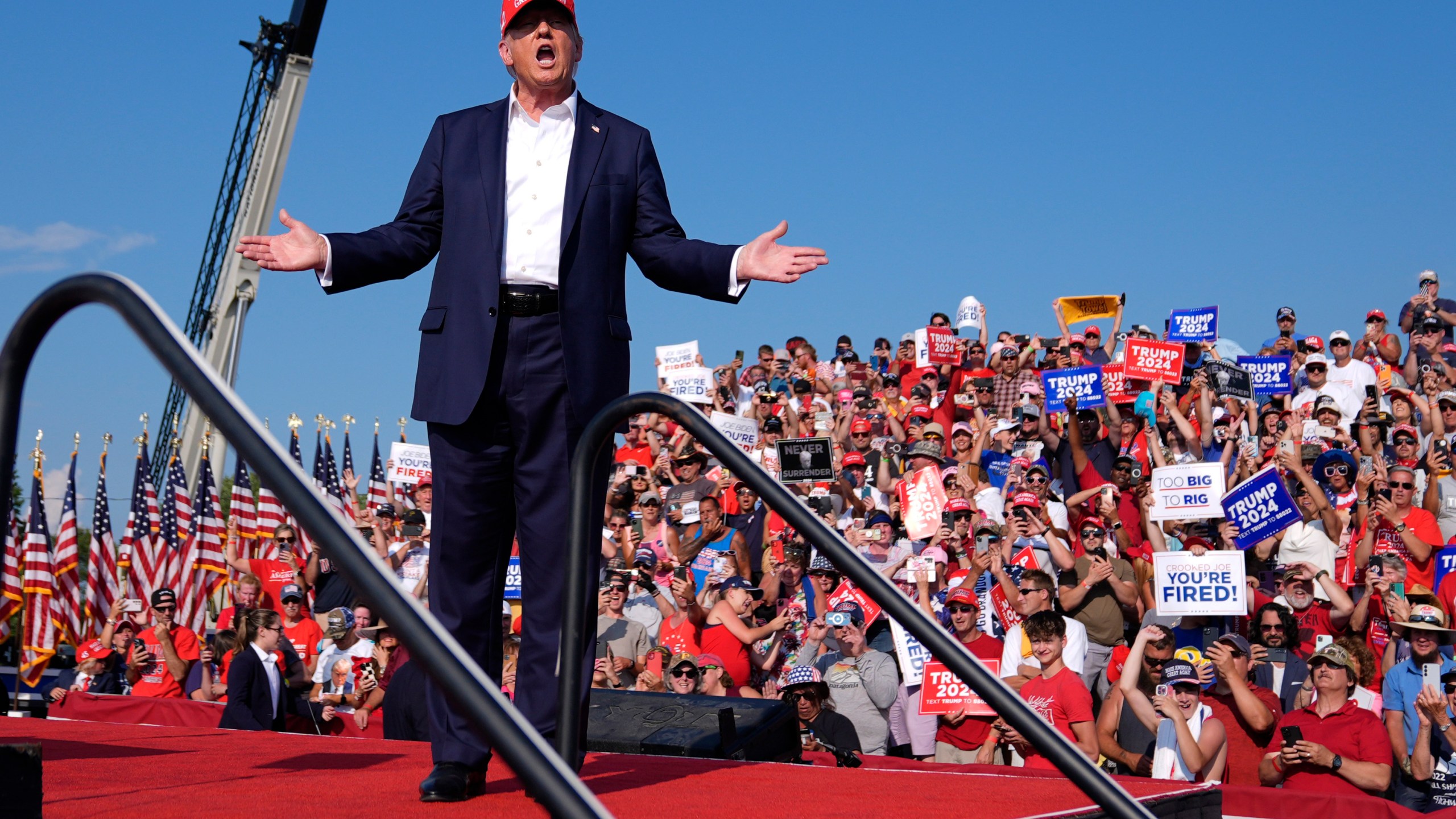 FILE - Republican presidential candidate former President Donald Trump arrives for a campaign rally, Saturday, July 13, 2024, in Butler, Pa. (AP Photo/Evan Vucci, File)