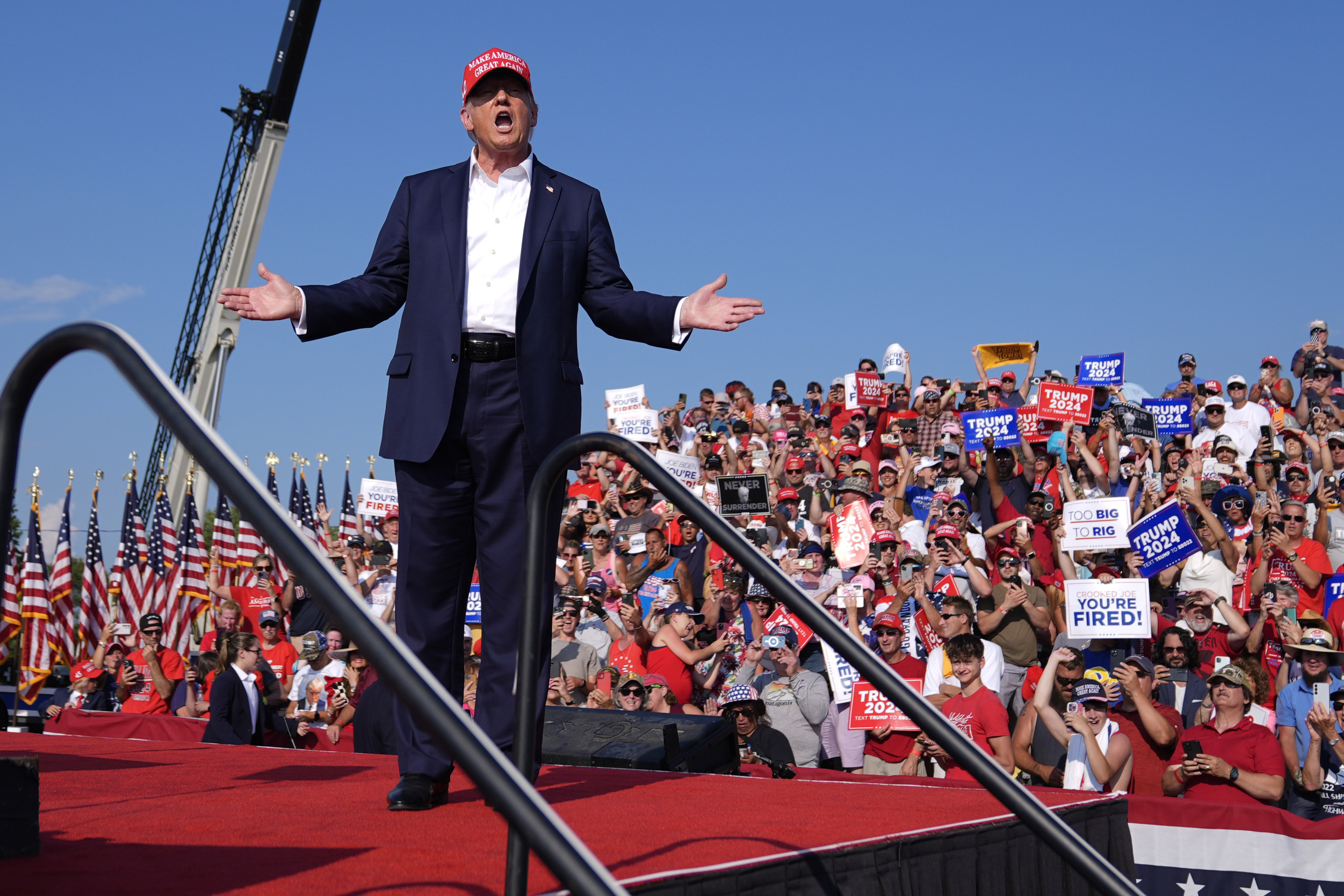FILE - Republican presidential candidate former President Donald Trump arrives for a campaign rally, Saturday, July 13, 2024, in Butler, Pa. (AP Photo/Evan Vucci, File)