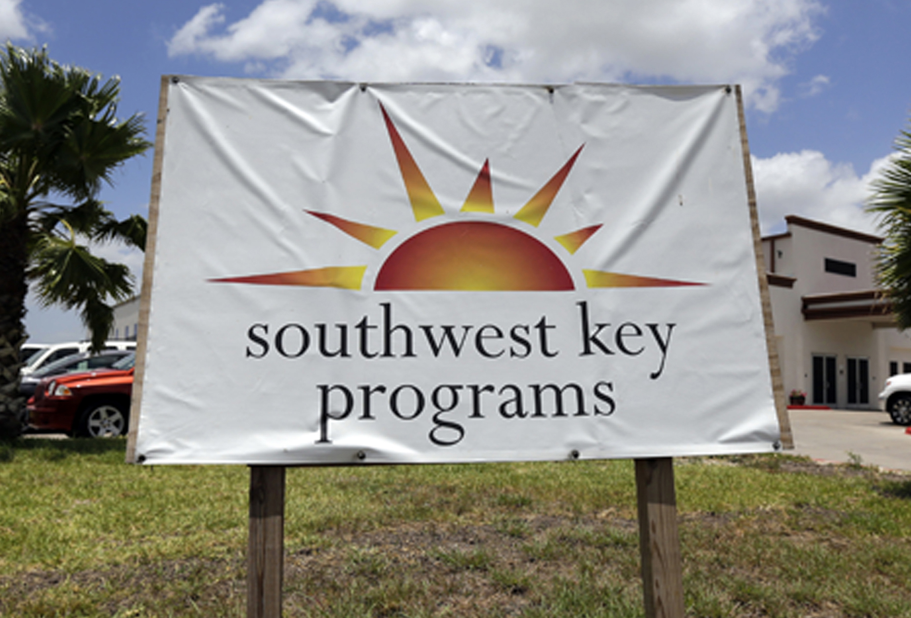 FILE - A Southwest Key Programs sign is displayed on June 20, 2014, in Brownsville, Texas. Southwest Key, the largest housing provider for unaccompanied migrant children has been accused of “severe, pervasive, and unwelcome sexual abuse of and harassment” of children in its care, the Justice Department said Thursday, July 18, 2024. (AP Photo/Eric Gay, File)