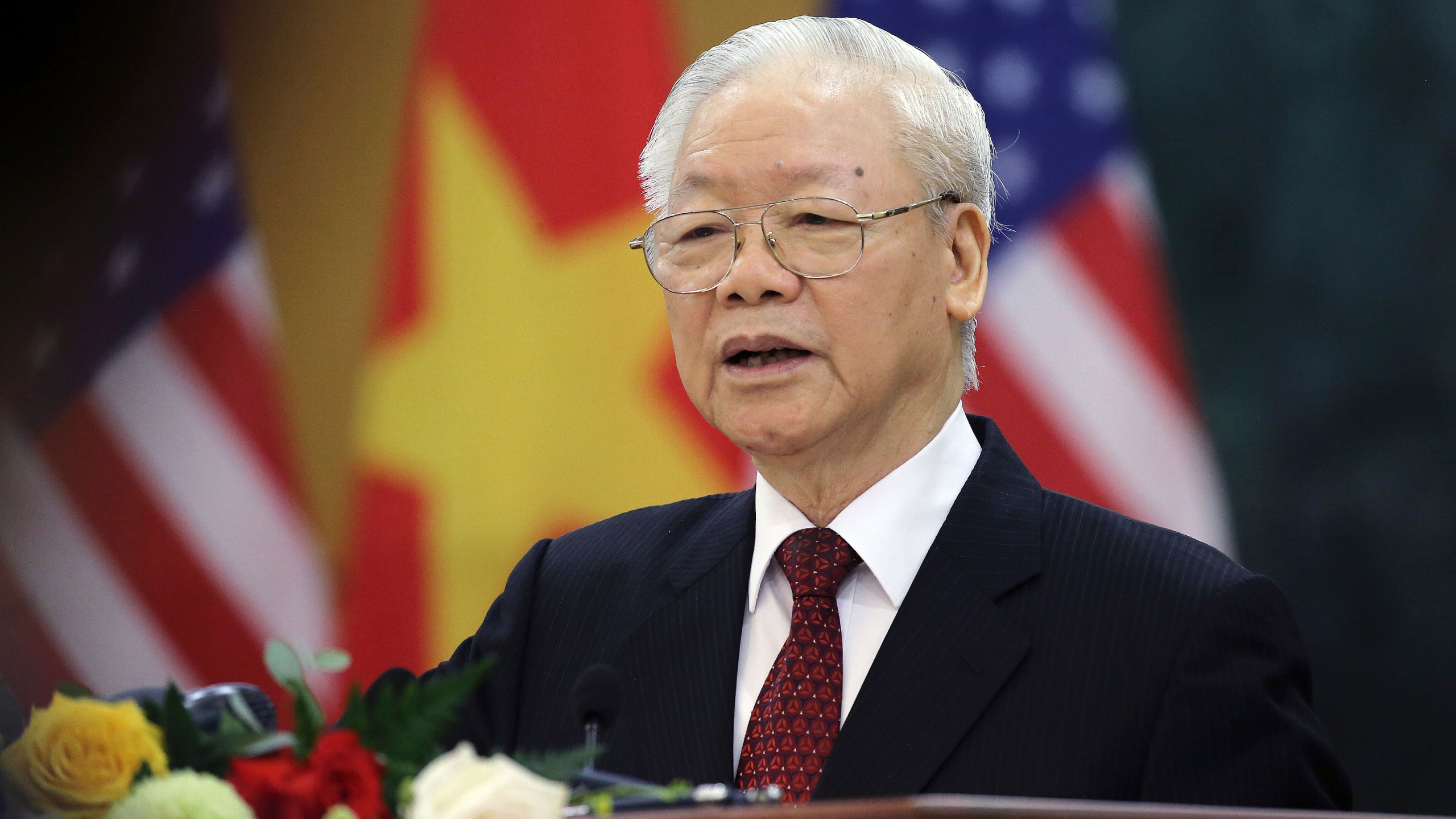 FILE - Vietnamese General Secretary of the Communist Party Nguyen Phu Trong addresses the media in Hanoi, Vietnam, on Sept. 10, 2023. The powerful head of Vietnam’s ruling Communist Party, has died, official media say on Friday, July 19, 2024. (Luong Thai Linh/Pool Photo via AP, File)