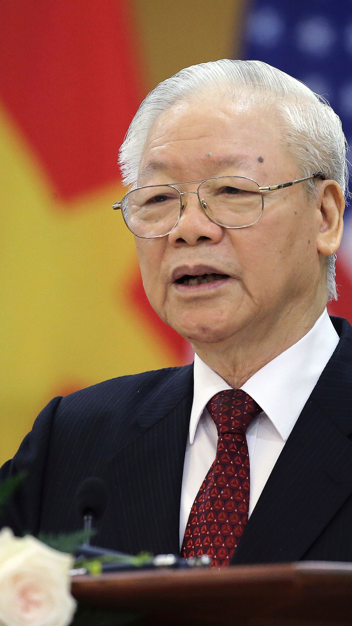 FILE - Vietnamese General Secretary of the Communist Party Nguyen Phu Trong addresses the media in Hanoi, Vietnam, on Sept. 10, 2023. The powerful head of Vietnam’s ruling Communist Party, has died, official media say on Friday, July 19, 2024. (Luong Thai Linh/Pool Photo via AP, File)