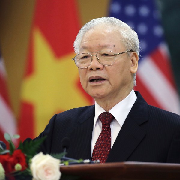 FILE - Vietnamese General Secretary of the Communist Party Nguyen Phu Trong addresses the media in Hanoi, Vietnam, on Sept. 10, 2023. The powerful head of Vietnam’s ruling Communist Party, has died, official media say on Friday, July 19, 2024. (Luong Thai Linh/Pool Photo via AP, File)