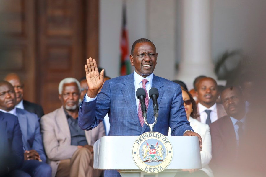 Kenyan President William Ruto gives an address at the State House in Nairobi, Kenya Wednesday, June 26, 2024. Kenyan President William Ruto said he won't sign into law a finance bill proposing new taxes a day after protesters stormed parliament and several people were shot dead. (AP Photo/Patrick Ngugi)