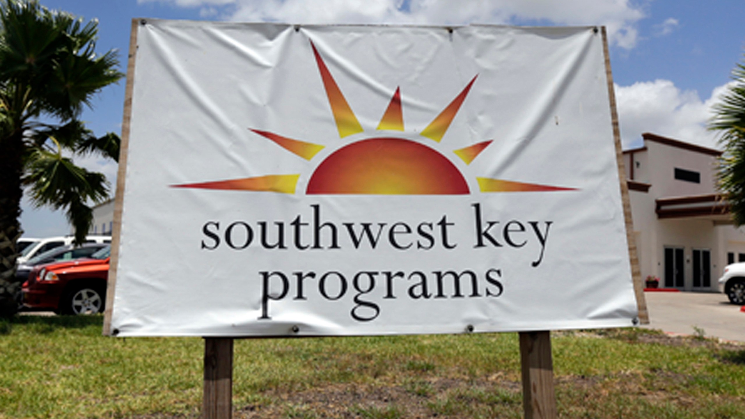 FILE - A Southwest Key Programs sign is displayed on June 20, 2014, in Brownsville, Texas. Southwest Key, the largest housing provider for unaccompanied migrant children has been accused of “severe, pervasive, and unwelcome sexual abuse of and harassment” of children in its care, the Justice Department said Thursday, July 18, 2024. (AP Photo/Eric Gay, File)