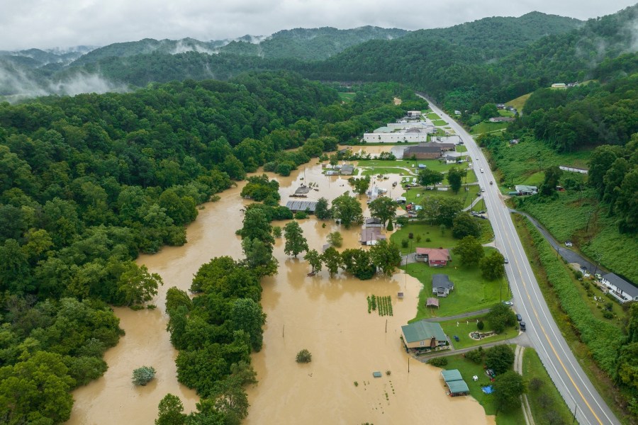 FILE - Homes and structures are flooded near Quicksand, Ky., July 28, 2022. (Ryan C. Hermens/Lexington Herald-Leader via AP, File)