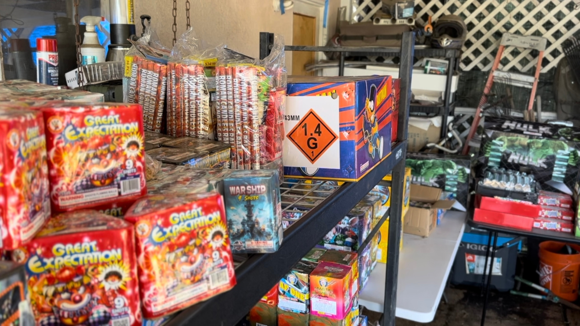 A cache of illegal fireworks weighing around 1,000 pounds, along with nearly 100 destructive devices were found at a Riverside home on June 20, 2024. (Riverside Police Department)