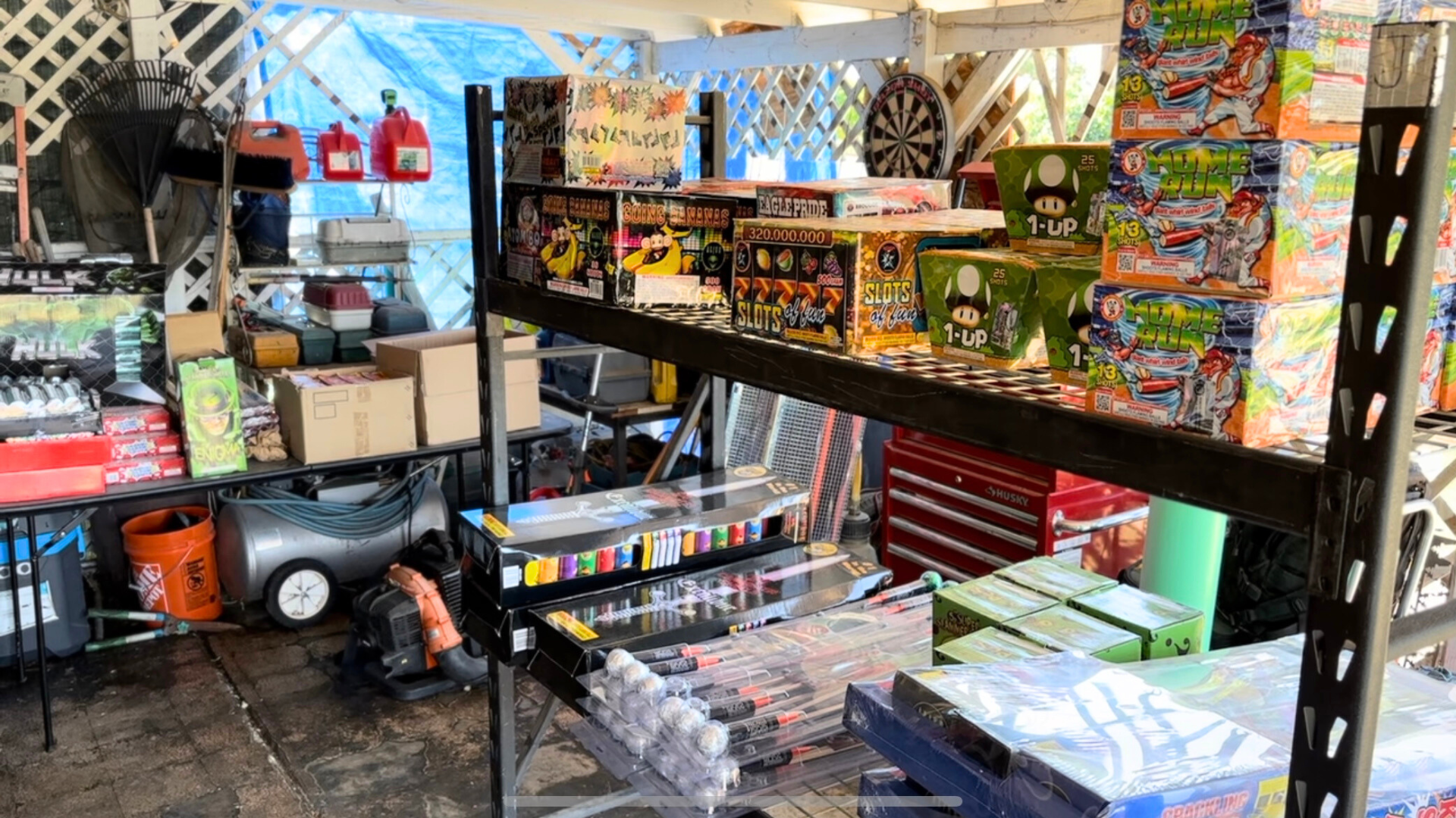 A cache of illegal fireworks weighing around 1,000 pounds, along with nearly 100 destructive devices were found at a Riverside home on June 20, 2024. (Riverside Police Department)