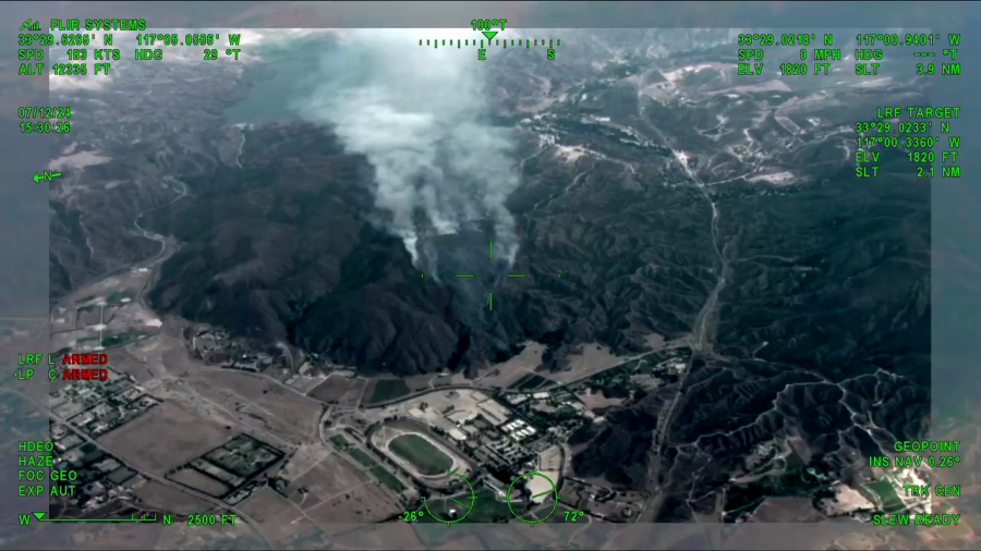 Photos shared by CAL OES show smoke billowing from the Pauba Fire near Temecula on July 12, 2024.