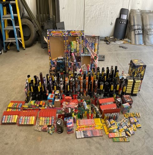 Fireworks confiscated by SBSD deputies over the Fourth of July holiday are displayed in this photo released on July 12, 2024. (San Bernardino County Sheriff's Department)