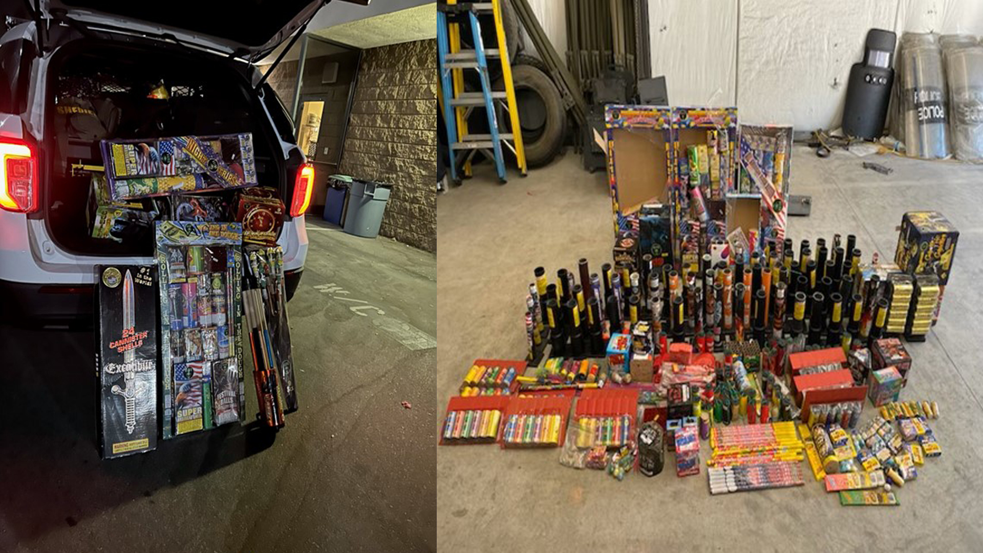 Fireworks confiscated by SBSD deputies over the Fourth of July holiday are displayed in this photo released on July 12, 2024. (San Bernardino County Sheriff's Department)