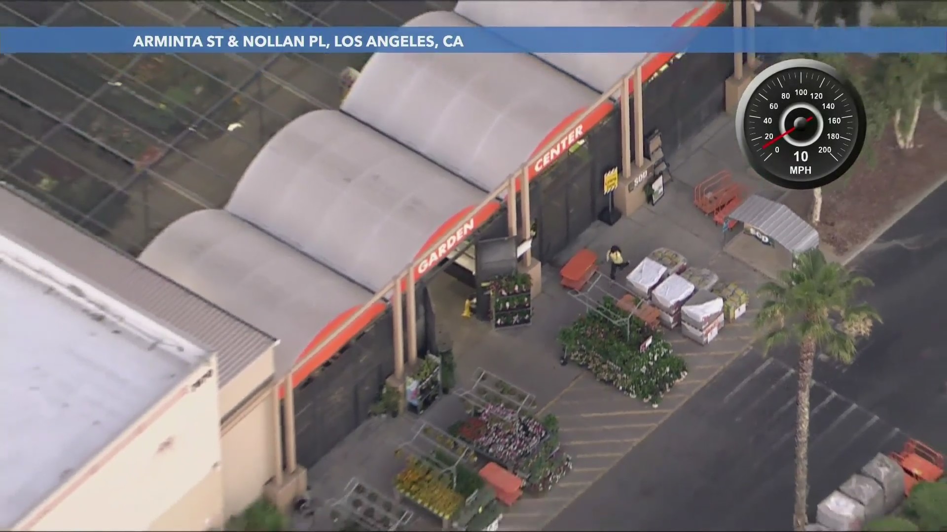 The suspect ditched the stolen children's hospital van and ran into a nearby Home Depot store in Panorama City on July 2, 2024. (KTLA)