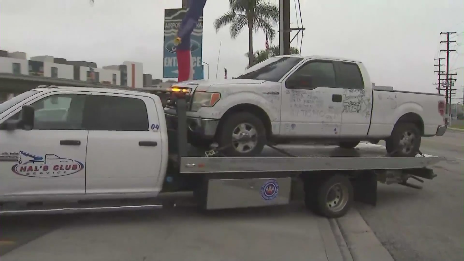 The Morales family's broken pickup truck was towed away to a local dealership for a complete makeover on July 12, 2024. (KTLA)