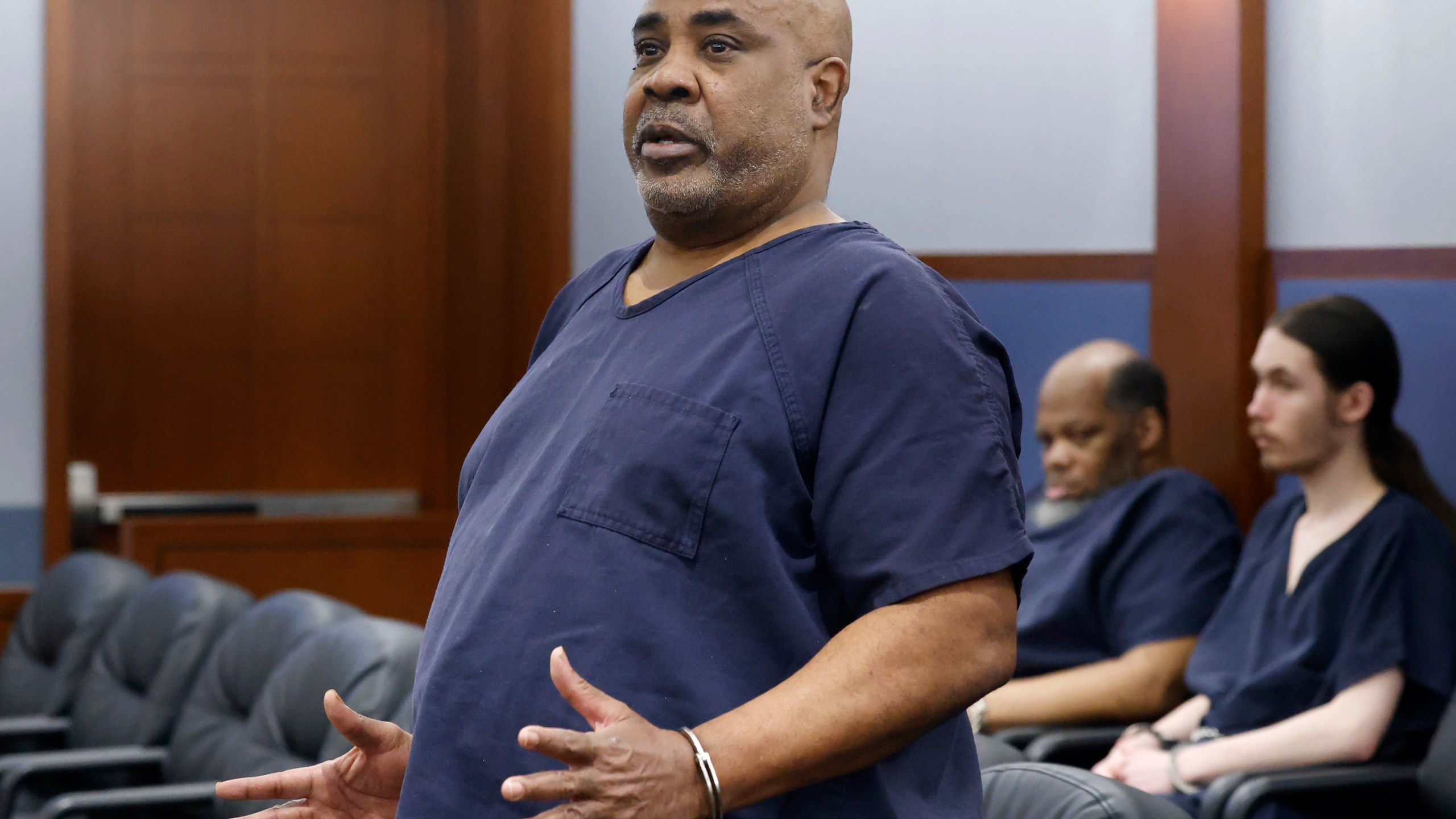 Duane "Keffe D" Davis, who is accused of orchestrating the 1996 slaying of Tupac Shakur, appears in court during a bond hearing at the Regional Justice Center Tuesday, Aug. 27, 2024, in Las Vegas. (Bizuayehu Tesfaye/Las Vegas Review-Journal via AP, Pool)