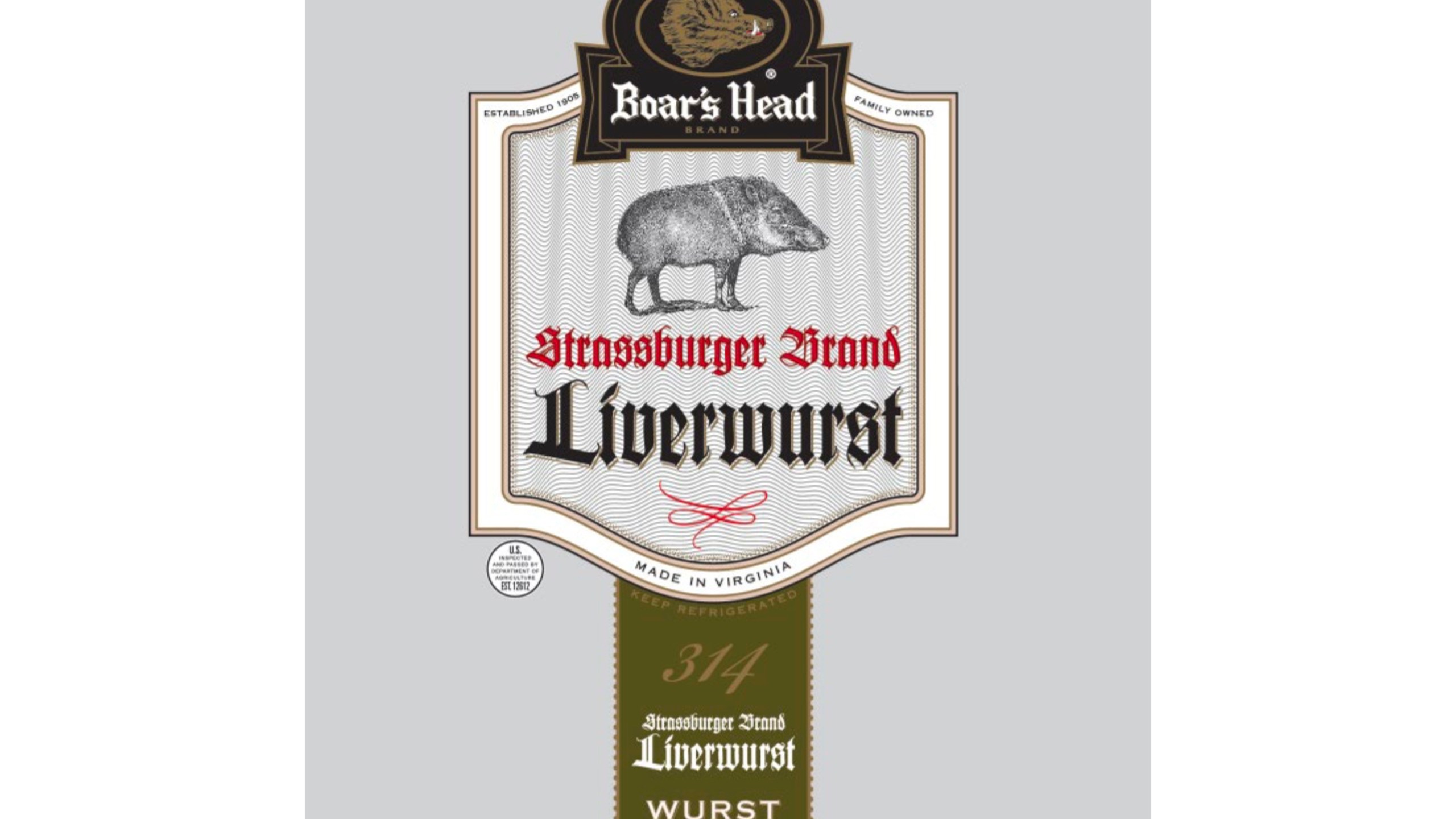 This image provided by the U.S. Department of Agriculture in July 2024 shows a label for Boar's Head liverwurst. The company recalled 7 million pounds of deli meats on July 30, 2024, expanding an initial recall on July 25 after a liverwurst sample collected in Maryland tested positive for listeria. (USDA via AP)