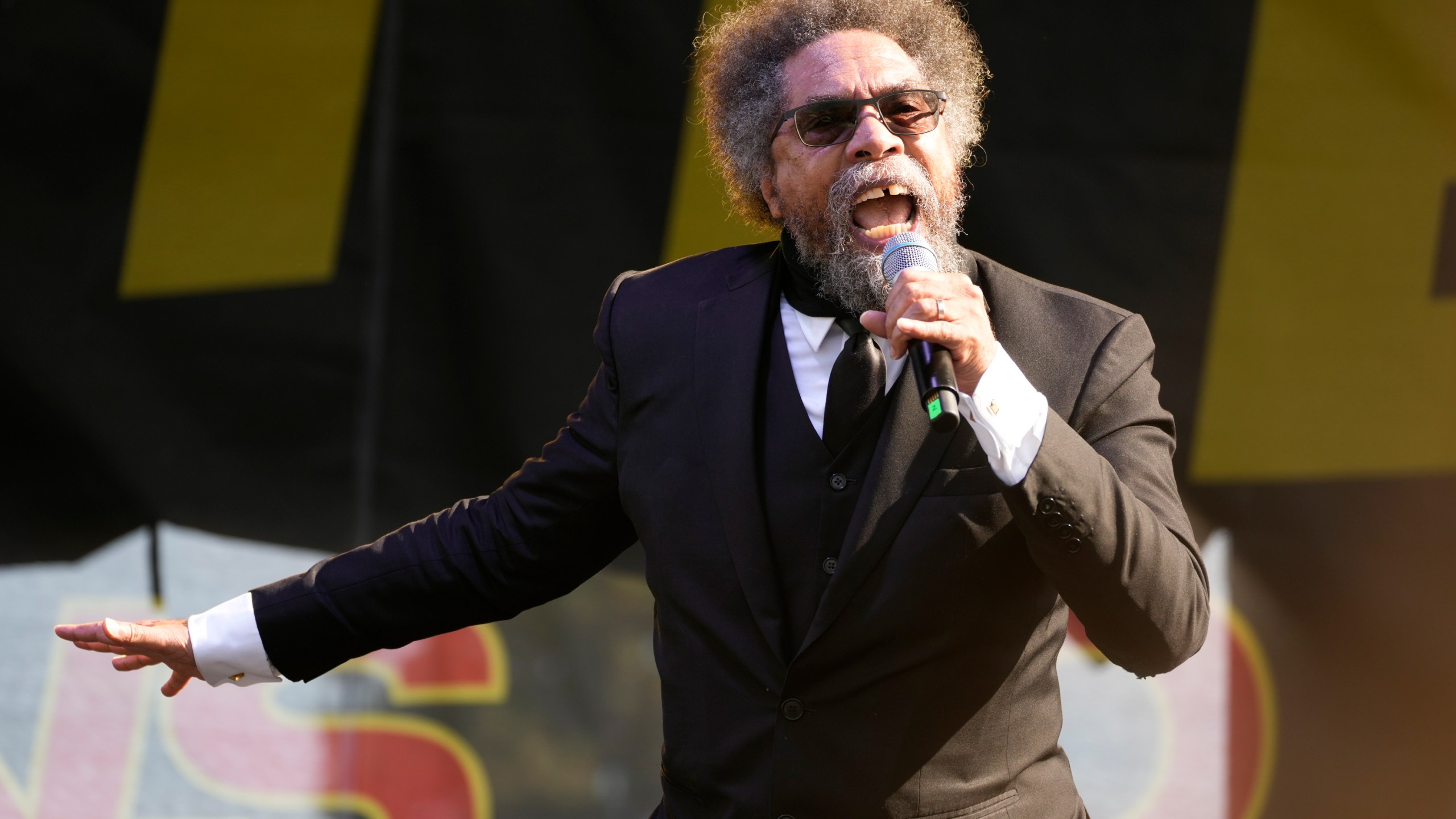 FILE - Scholar and activist Cornel West speaks on July 15, 2023, in Los Angeles. (AP Photo/Damian Dovarganes, File)