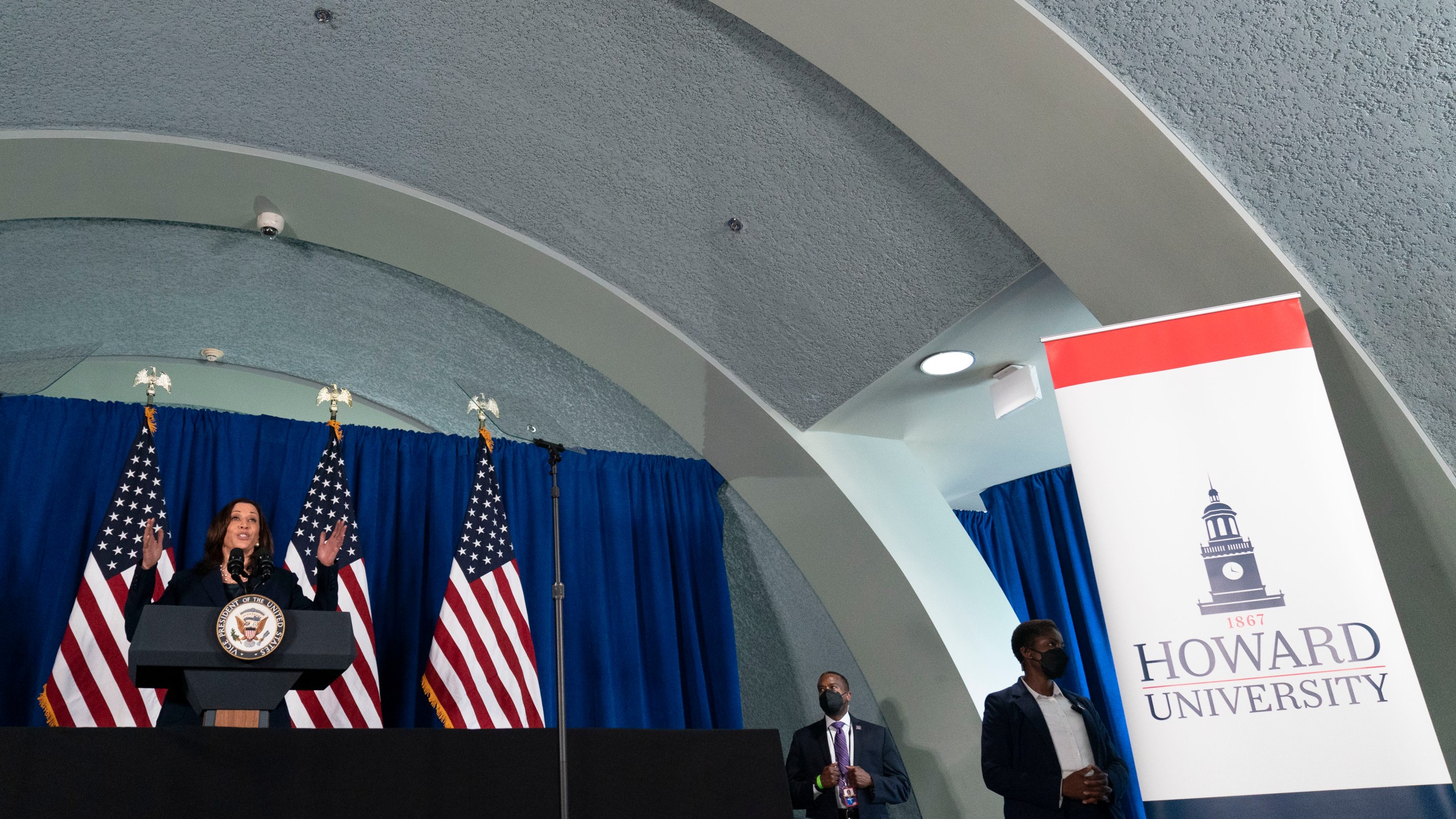 FILE - Vice President Kamala Harris speaks about voting rights at Howard University in Washington, July 8, 2021. (AP Photo/Andrew Harnik, File)