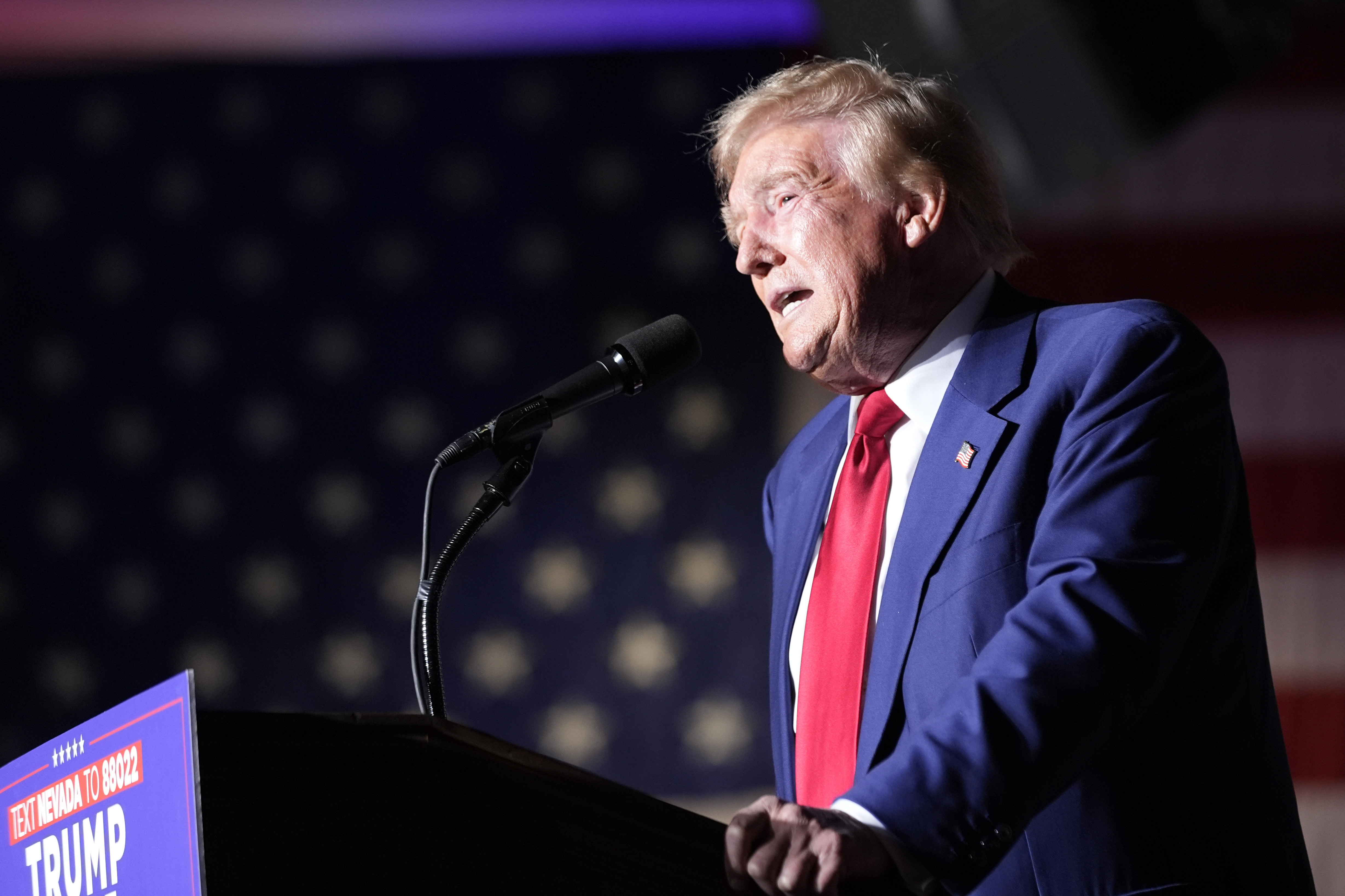 Republican presidential nominee former President Donald Trump speaks during a campaign event at the World Market Center, Friday, Sept.13, 2024, in Las Vegas. (AP Photo/Alex Brandon)