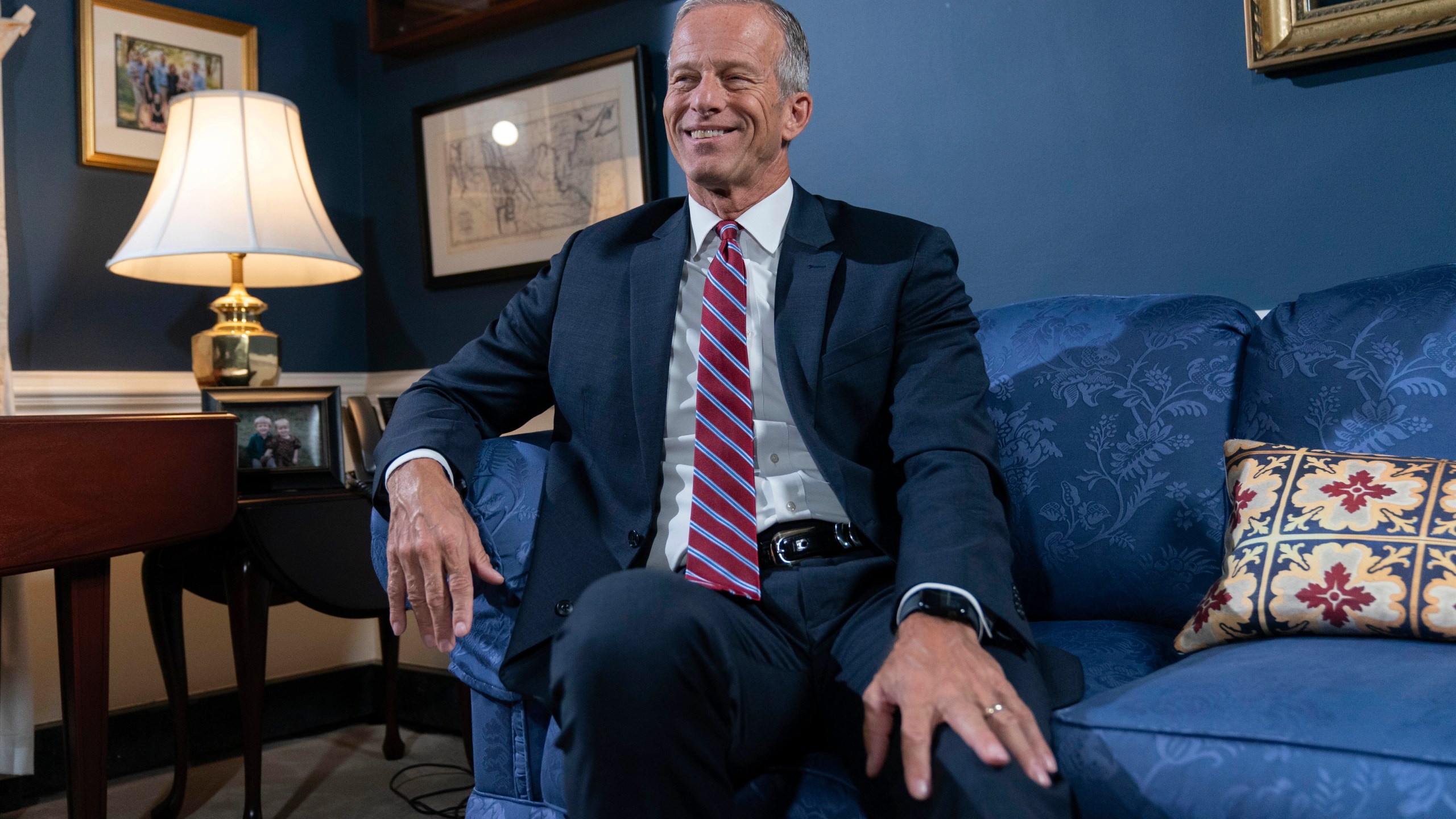 Senate Minority Whip John Thune, R-S.D., speaks during an interview with The Associated Press at the Capitol in Washington, Wednesday, Sept. 11, 2024. (AP Photo/Jose Luis Magana)