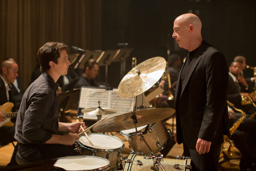 This image released by Sony Pictures Classics shows Miles Teller, left, and J.K. Simmons in a scene from "Whiplash." (Daniel McFadden/Sony Pictures Classics via AP)