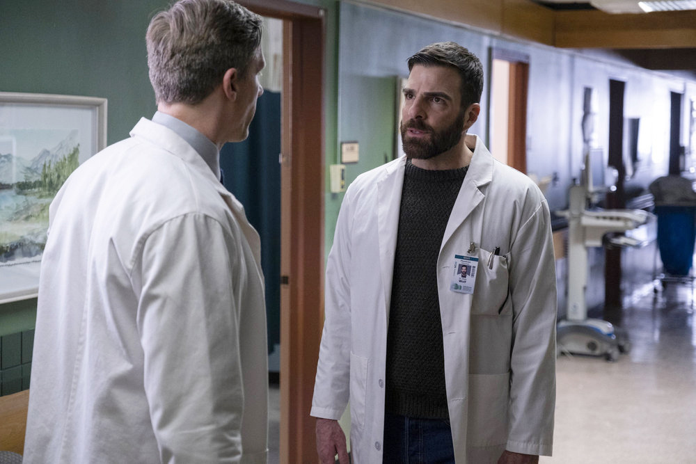 This image released by NBC shows Zachary Quinto as Dr. Oliver Wolf in a scene from "Brilliant Minds." (NBC via AP)