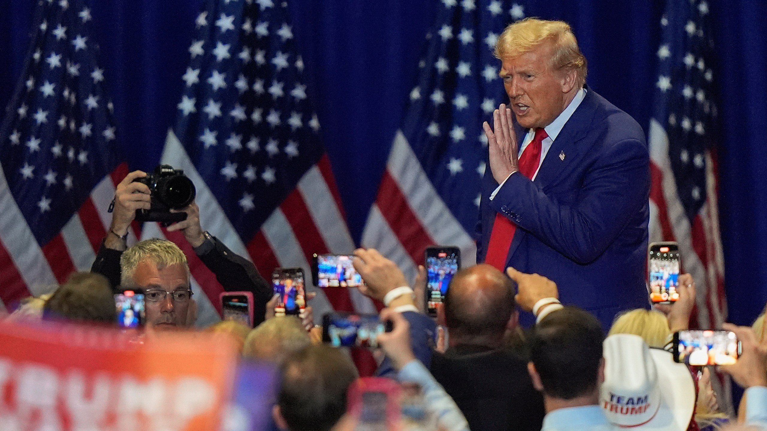 Republican presidential nominee former President Donald Trump, speaks during a campaign event, Wednesday, Sept. 18, 2024, in Uniondale, N.Y. (AP Photo/Frank Franklin II)