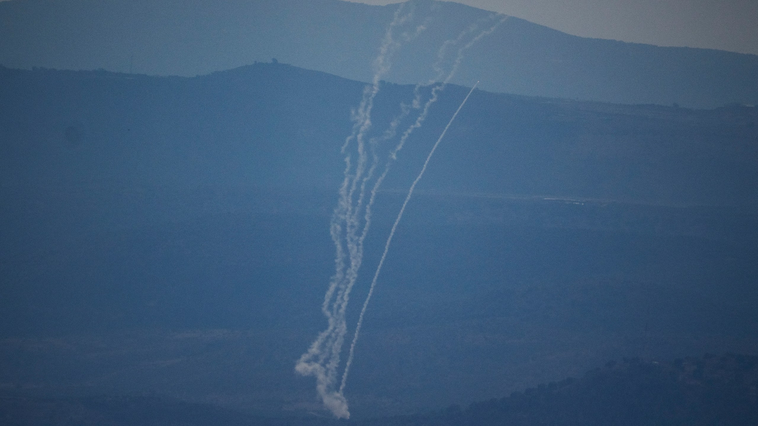 Israeli Iron Dome air defense system fires to intercept rockets that were launched from Lebanon, in northern Israel, Saturday, Sept. 21, 2024. (AP Photo/Leo Correa)