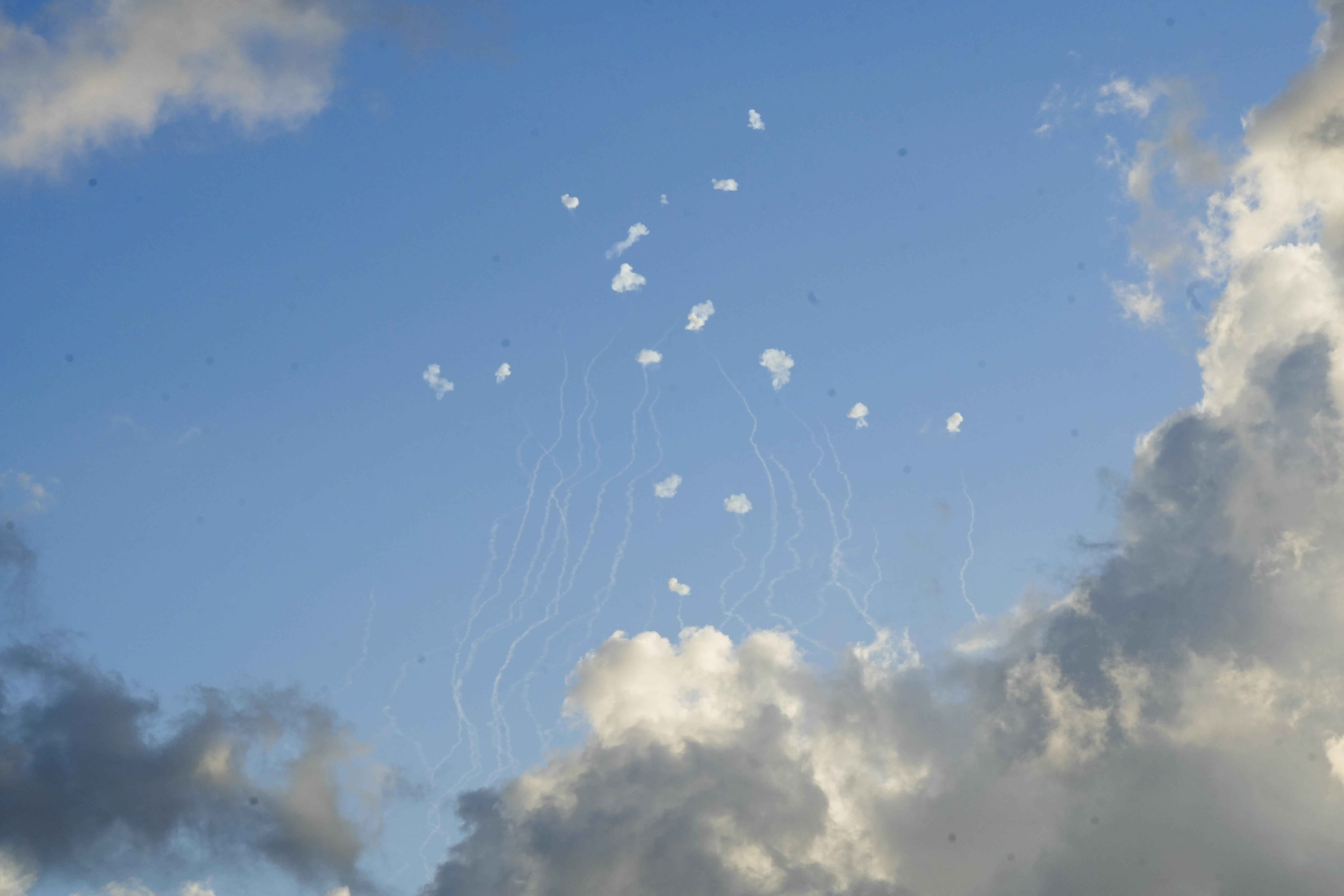 Israeli Iron Dome air defense system fires to intercept rockets that were launched from Lebanon, in northern Israel, Sunday, Sept. 22, 2024. (AP Photo/Baz Ratner)