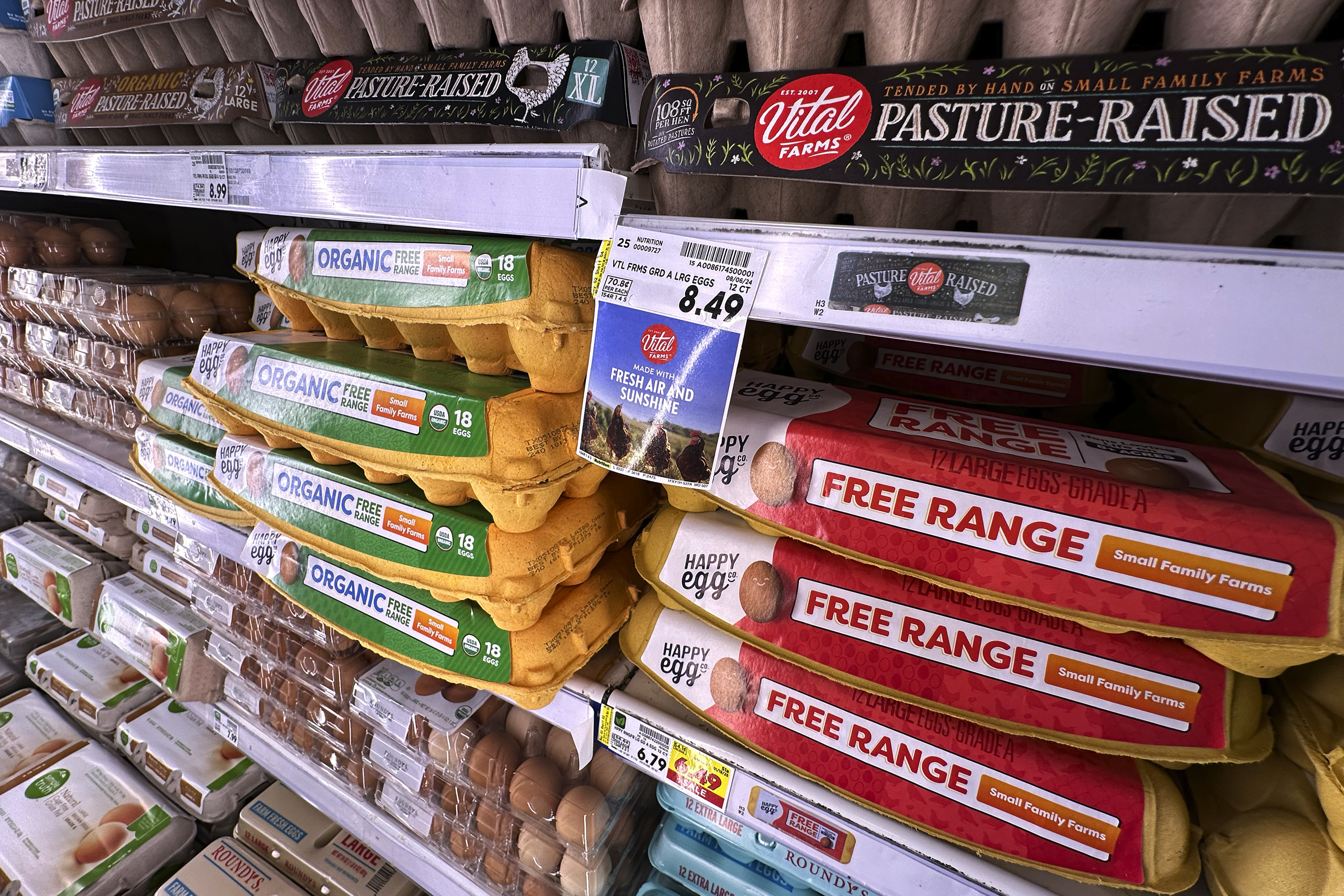 Prices for eggs are seen at a grocery store in Chicago, Thursday, Sept. 19, 2024. (AP Photo/Nam Y. Huh)