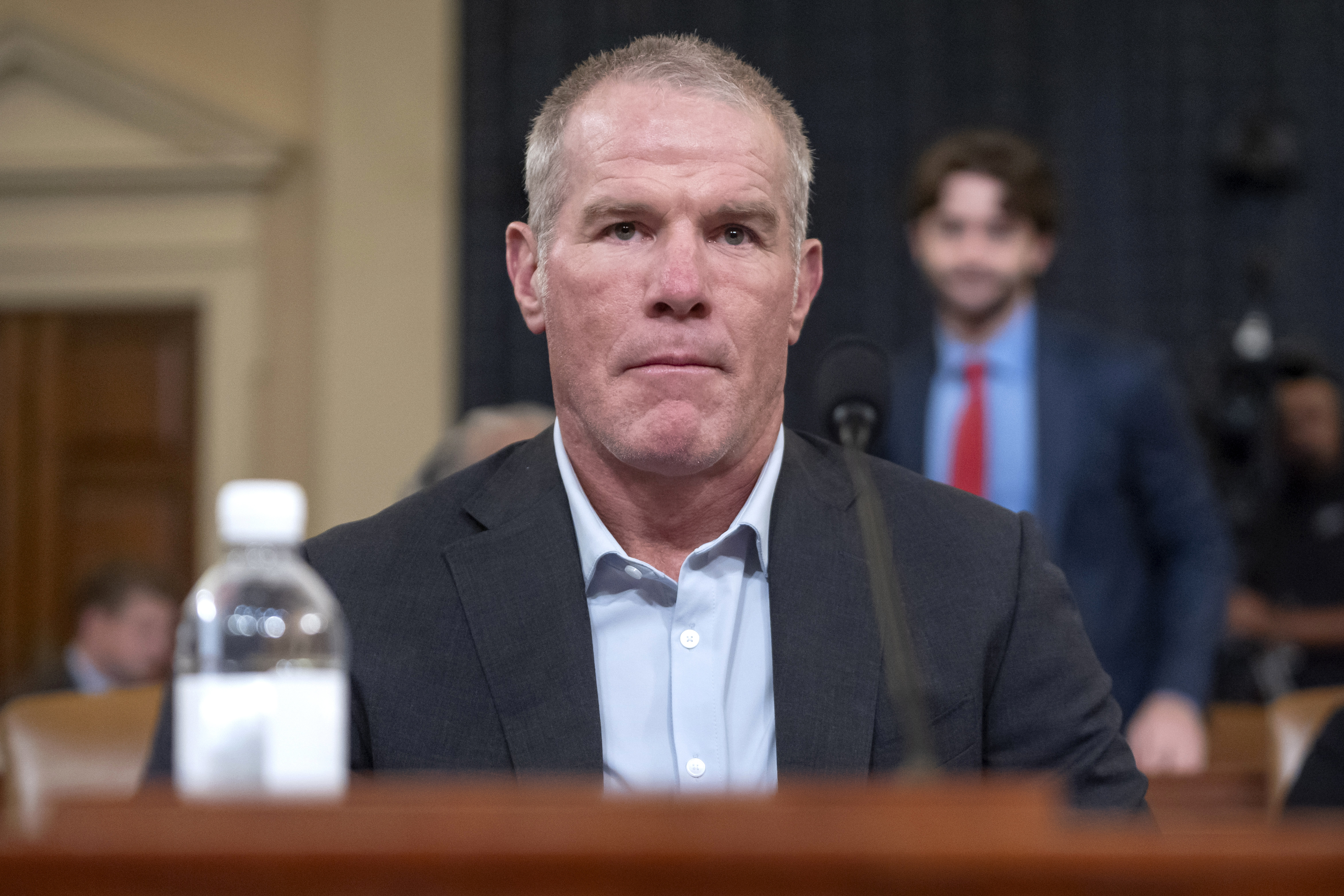 Former NFL quarterback Brett Favre appears before the House Committee on Ways and Means on Capitol Hill, Tuesday, Sept. 24, 2024, in Washington. (AP Photo/Mark Schiefelbein)