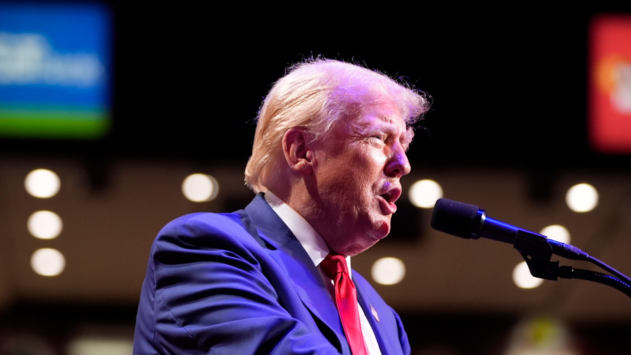 Republican presidential nominee former President Donald Trump speaks at a campaign event at the Indiana University of Pennsylvania Ed Fry Arena, Monday, Sept. 23, 2024, in Indiana, Pa. (AP Photo/Alex Brandon)