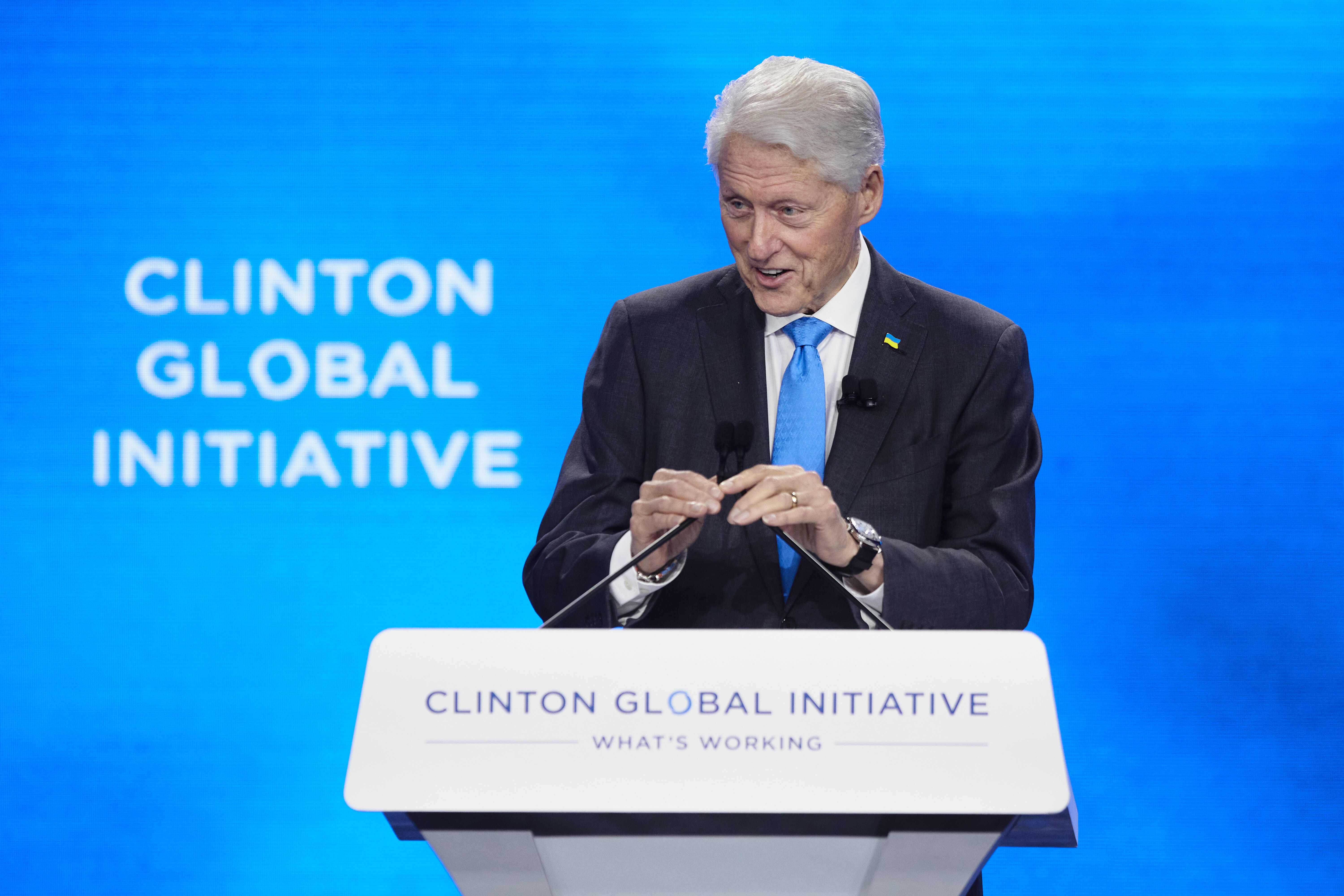 Former U.S. President, Bill Clinton, speaks during the Clinton Global Initiative, on Tuesday, Sept. 24, 2024, in New York. (AP Photo/Andres Kudacki)