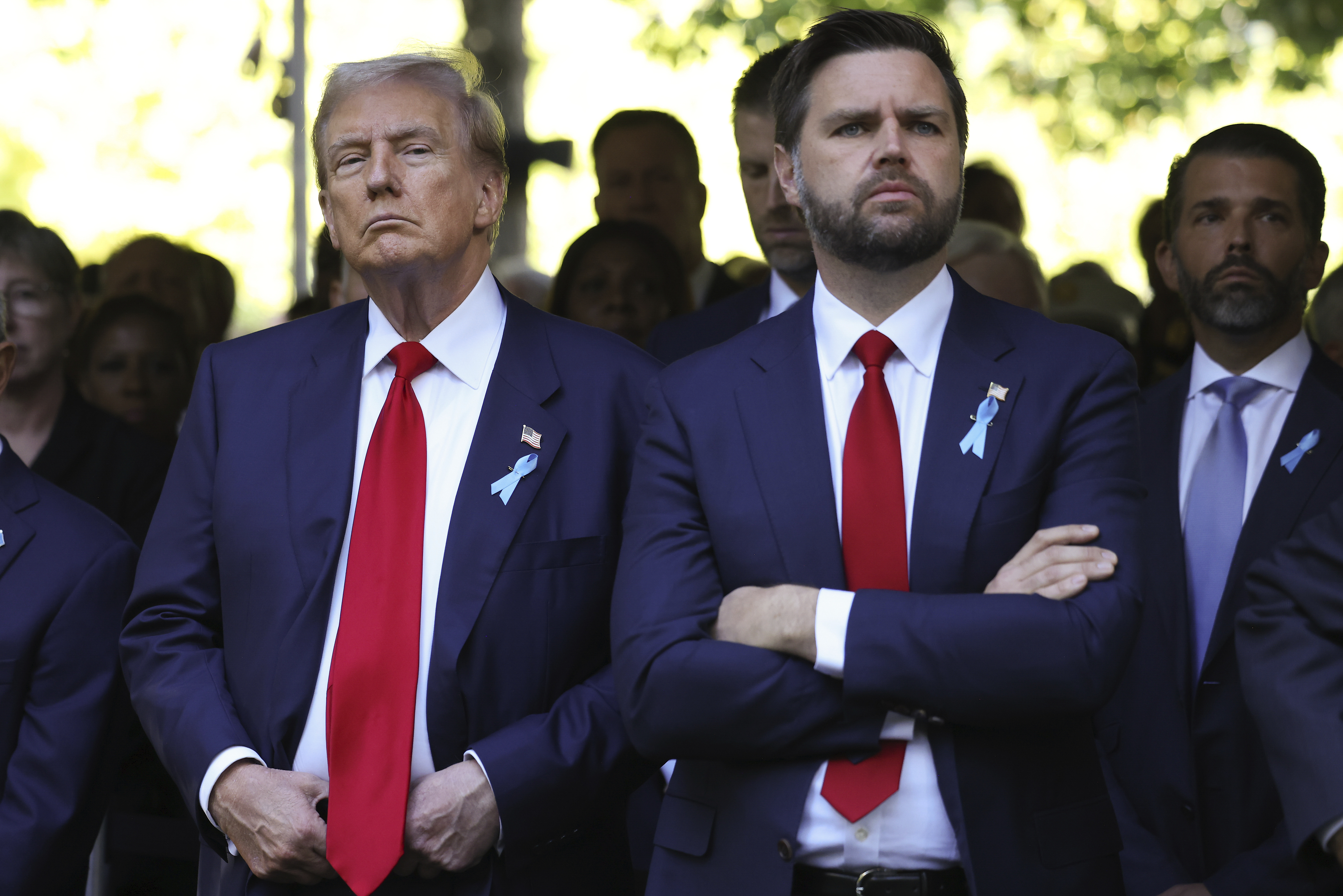 FILE - Republican presidential nominee former President Donald Trump and Republican vice presidential nominee Sen. JD Vance, R-Ohio, attend the 9/11 Memorial ceremony on the 23rd anniversary of the Sept. 11, 2001 attacks, Wednesday, Sept. 11, 2024, in New York. (AP Photo/Yuki Iwamura, File)