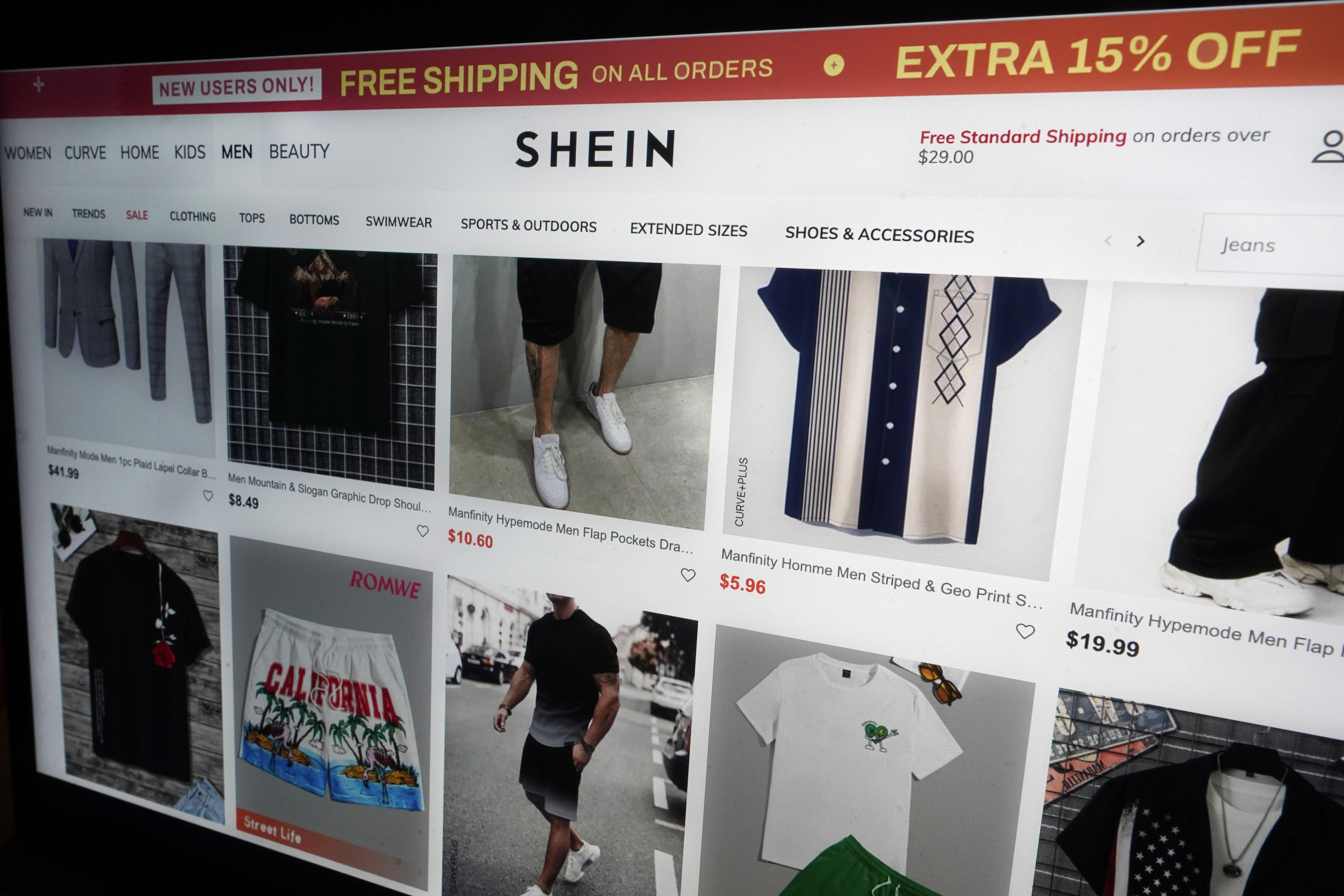 FILE - A page from the Shein website is shown in this photo, in New York on June 23, 2023. (AP Photo/Richard Drew, File)