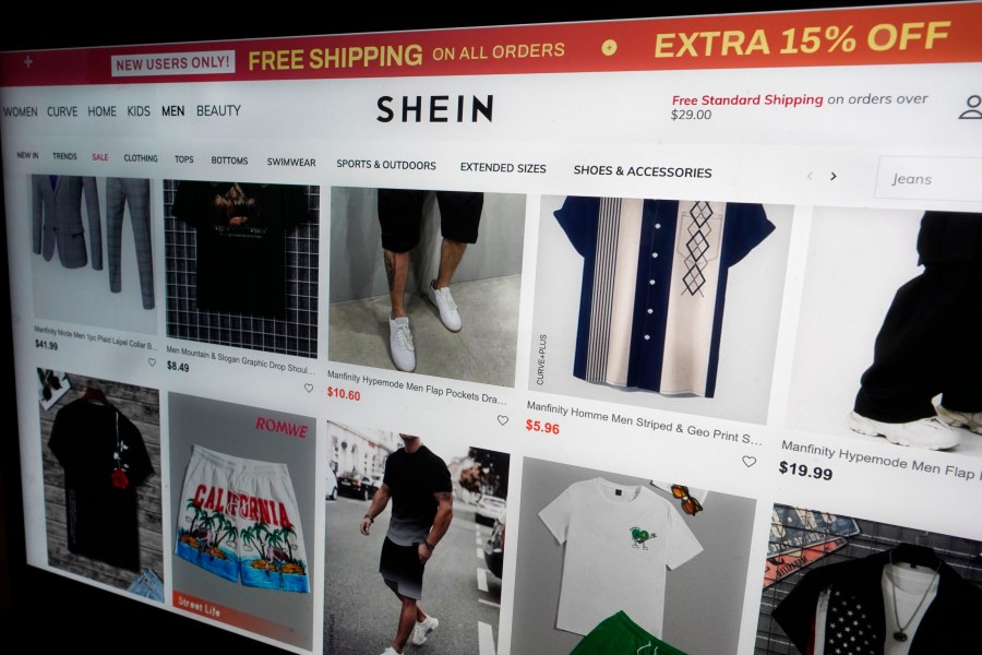 FILE - A page from the Shein website is shown in this photo, in New York on June 23, 2023. (AP Photo/Richard Drew, File)