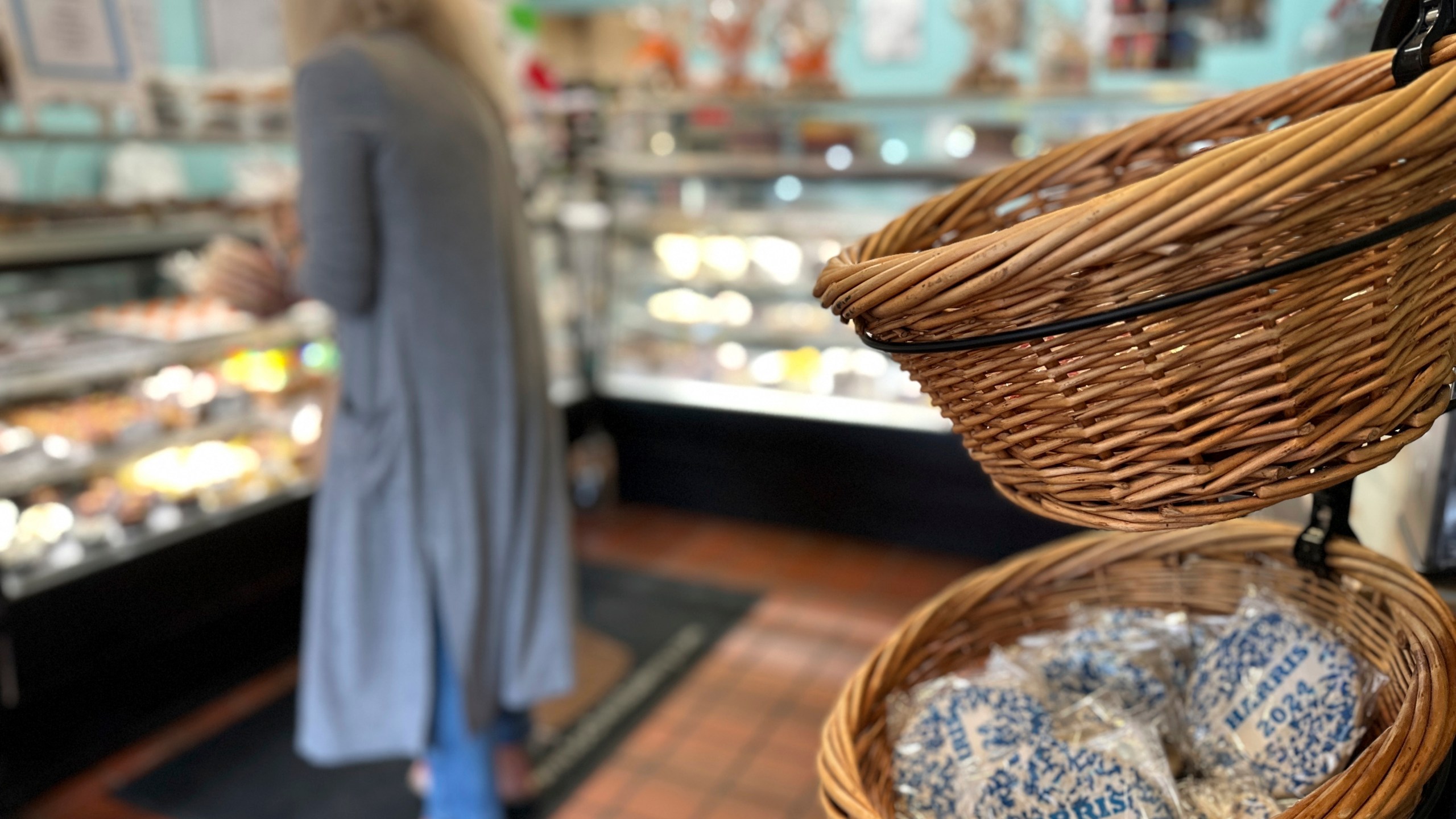 Cookies, with Harris 2024 labels on, are on display at Lochel's Bakery in the town of Hatboro in suburban Philadelphia, Tuesday, Sept. 24, 2024. Lochel's Bakery started the election cookie poll in 2008 as a joke between the third-generation bakery owners and their local customers. (AP Photo/Tassanee Vejpongsa)