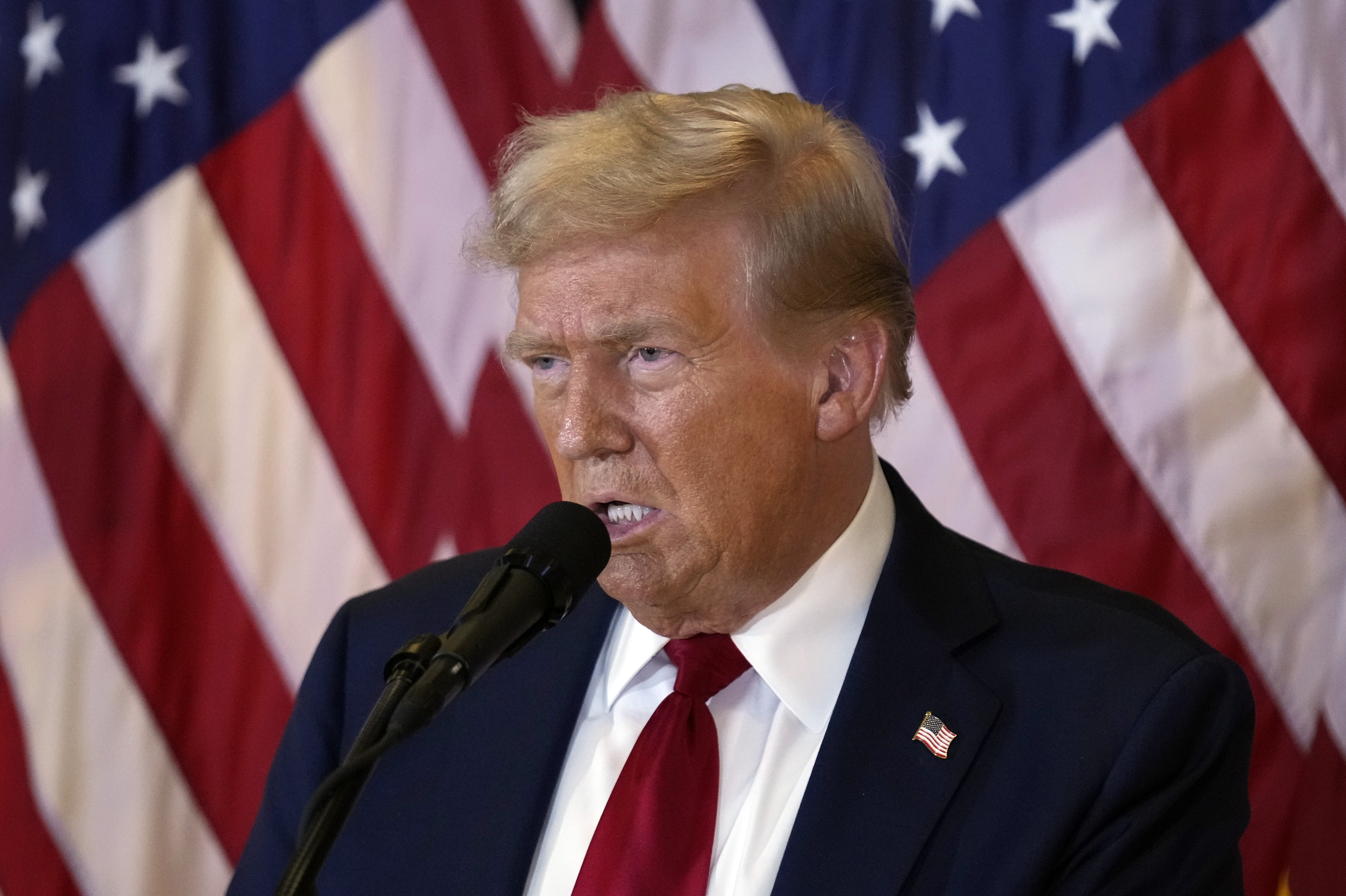 Republican presidential nominee former President Donald Trump speaks at Trump Tower in New York, Thursday, Sept. 26, 2024. (Seth Wenig)