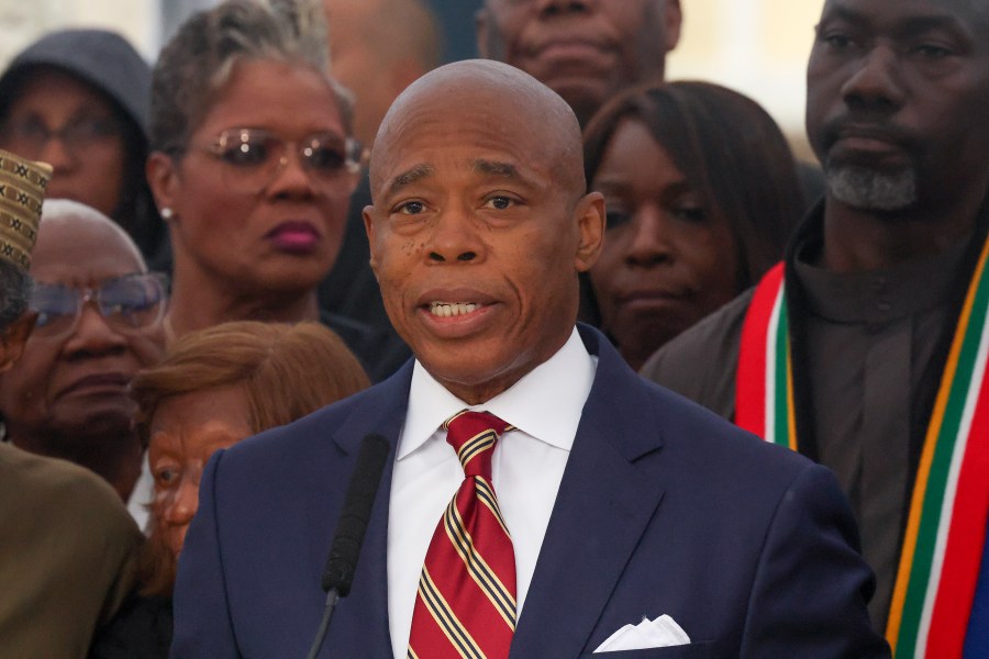 New York City Mayor Eric Adams speaks during a news conference outside Gracie Mansion, Thursday, Sept. 26, 2024, in New York. (AP Photo/Yuki Iwamura)