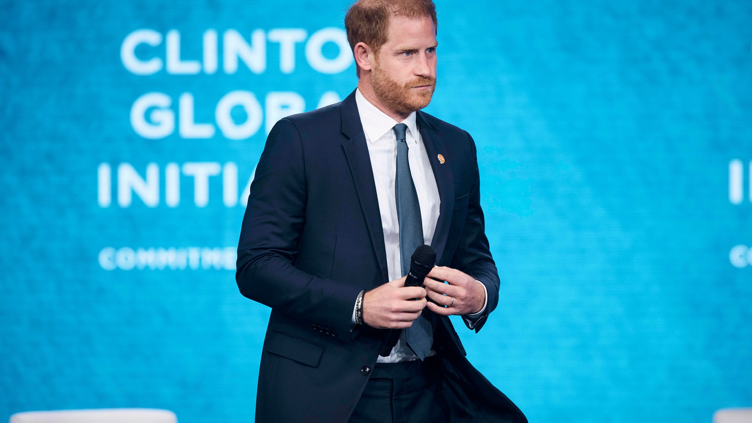 Britain's Prince Harry speaks during the Clinton Global Initiative, on Tuesday, Sept. 24, 2024, in New York. (AP Photo/Andres Kudacki)